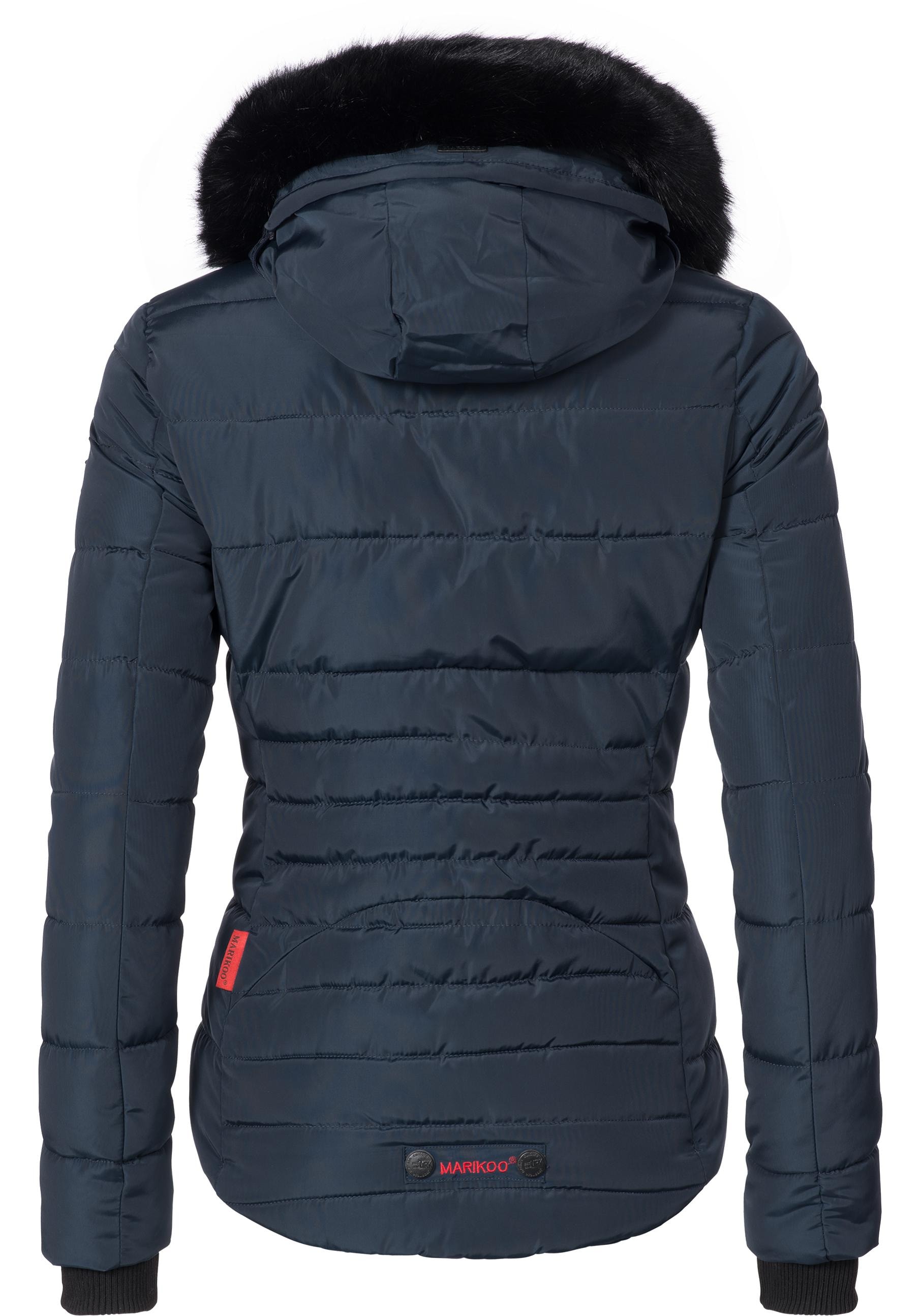 Marikoo Steppjacke »Lotusblüte«, mit Kapuze, hochwertige Winter Jacke mit edler Kunstpelz Kapuze