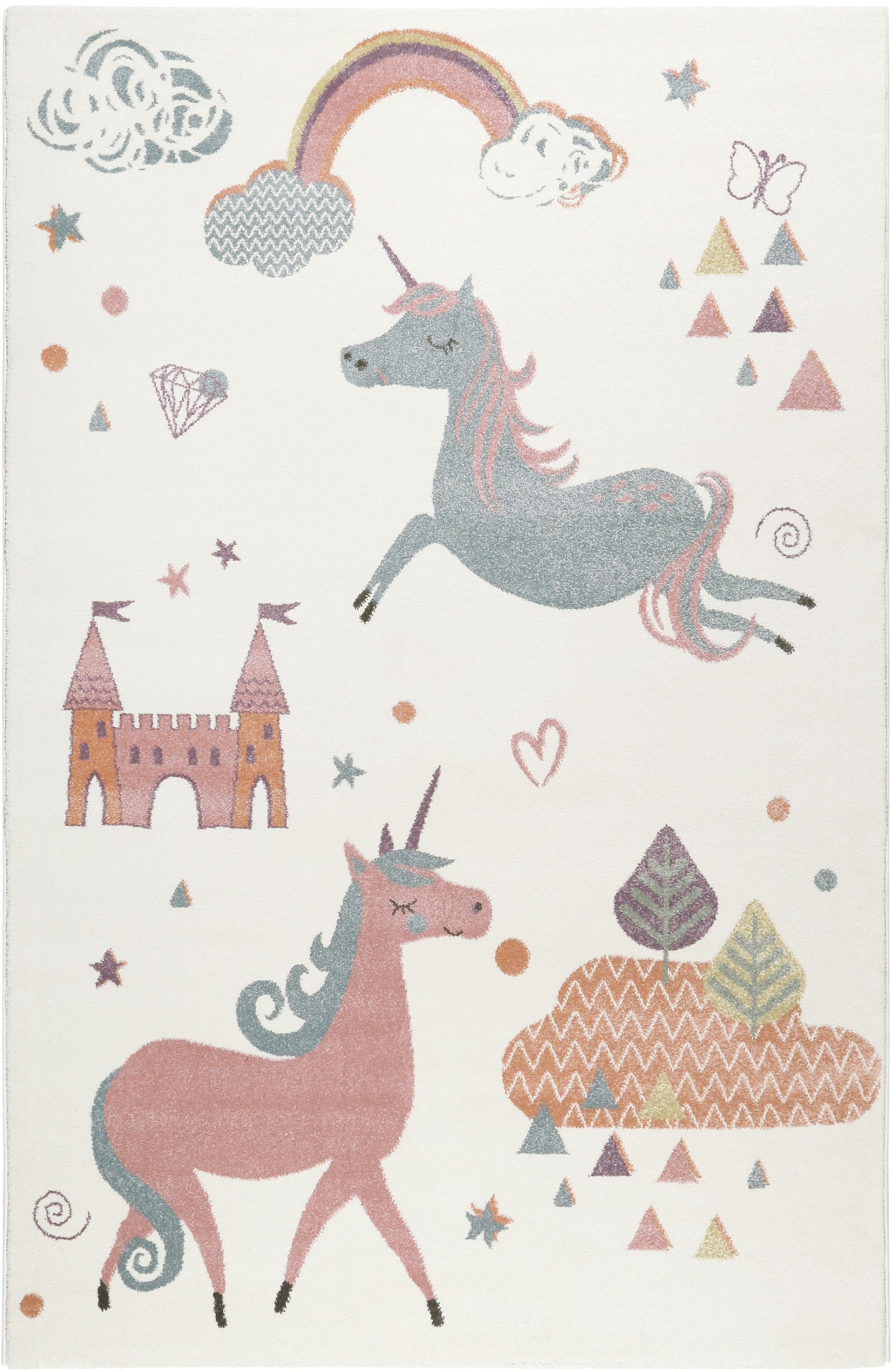 Esprit Kinderteppich »Sunny Unicorn ESP-21974«, rechteckig, 13 mm Höhe, Einhorn, Schloss, Motiv, Kurzflor