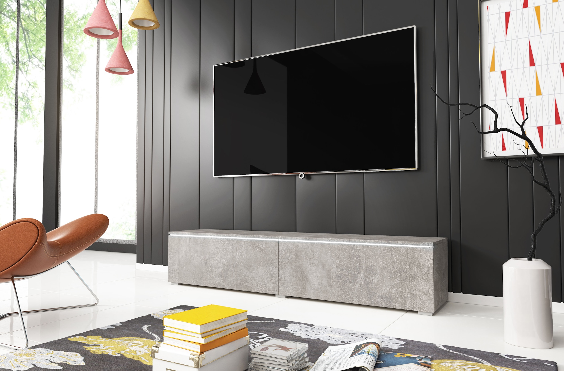 INOSIGN Lowboard »LOWBOARD D, wahlweise mit oder ohne Beleuchtung«, modernes TV-Board ohne Griffe, mit viel Stauraum,stehend und hängend