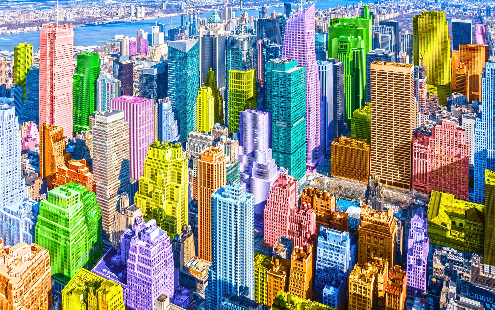 Papermoon Fototapete "POP ART-NEW YORK MANHATTAN KUNST SKYLINE STADT FARBIG"