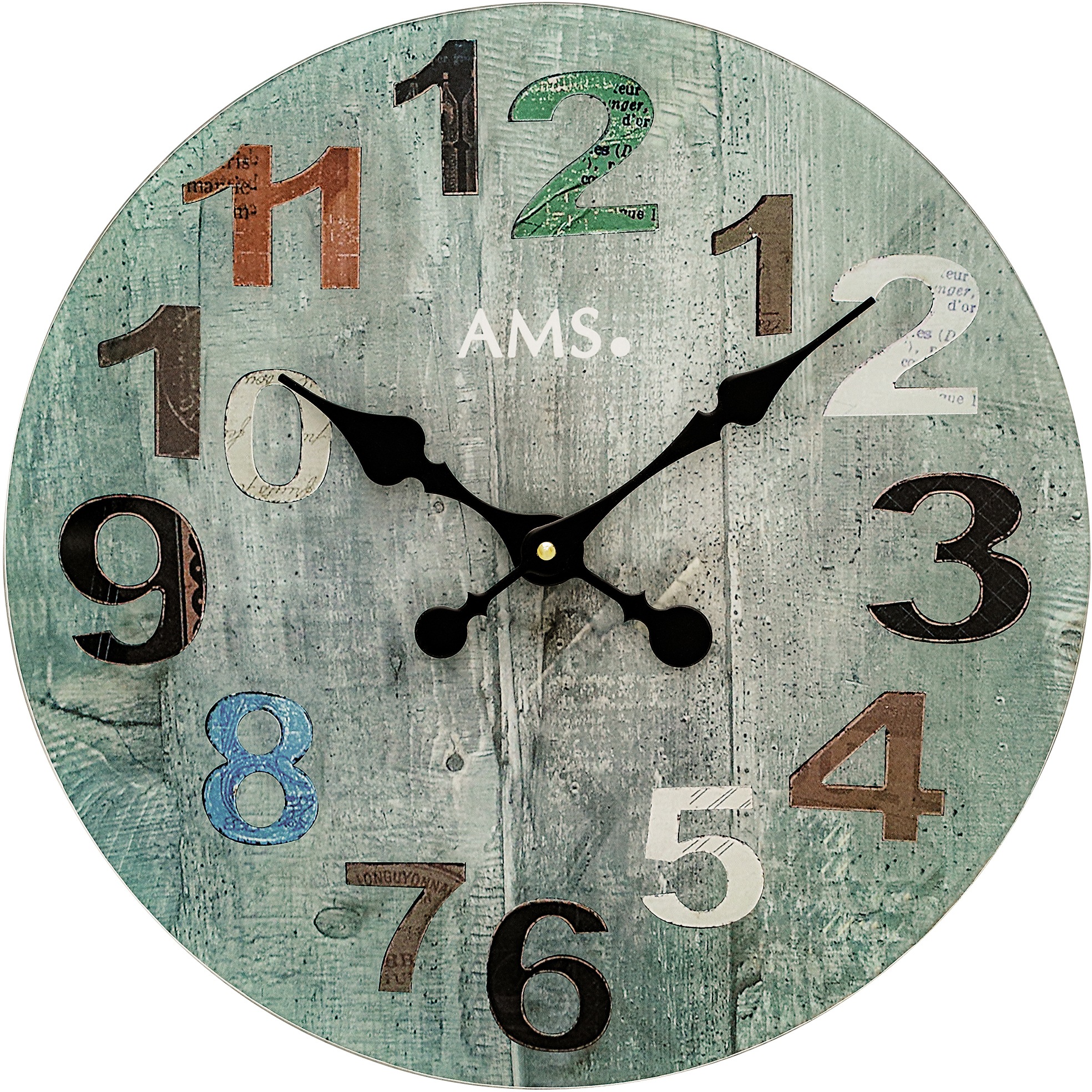 Wanduhr AMS "W9651", bunt, Wanduhren, B/H/L: 4cm, Wanduhr, Quarzuhr,Glas,Wohnzimmer,Esszimmer, Schlafzimmer,Flur,Geschenkidee