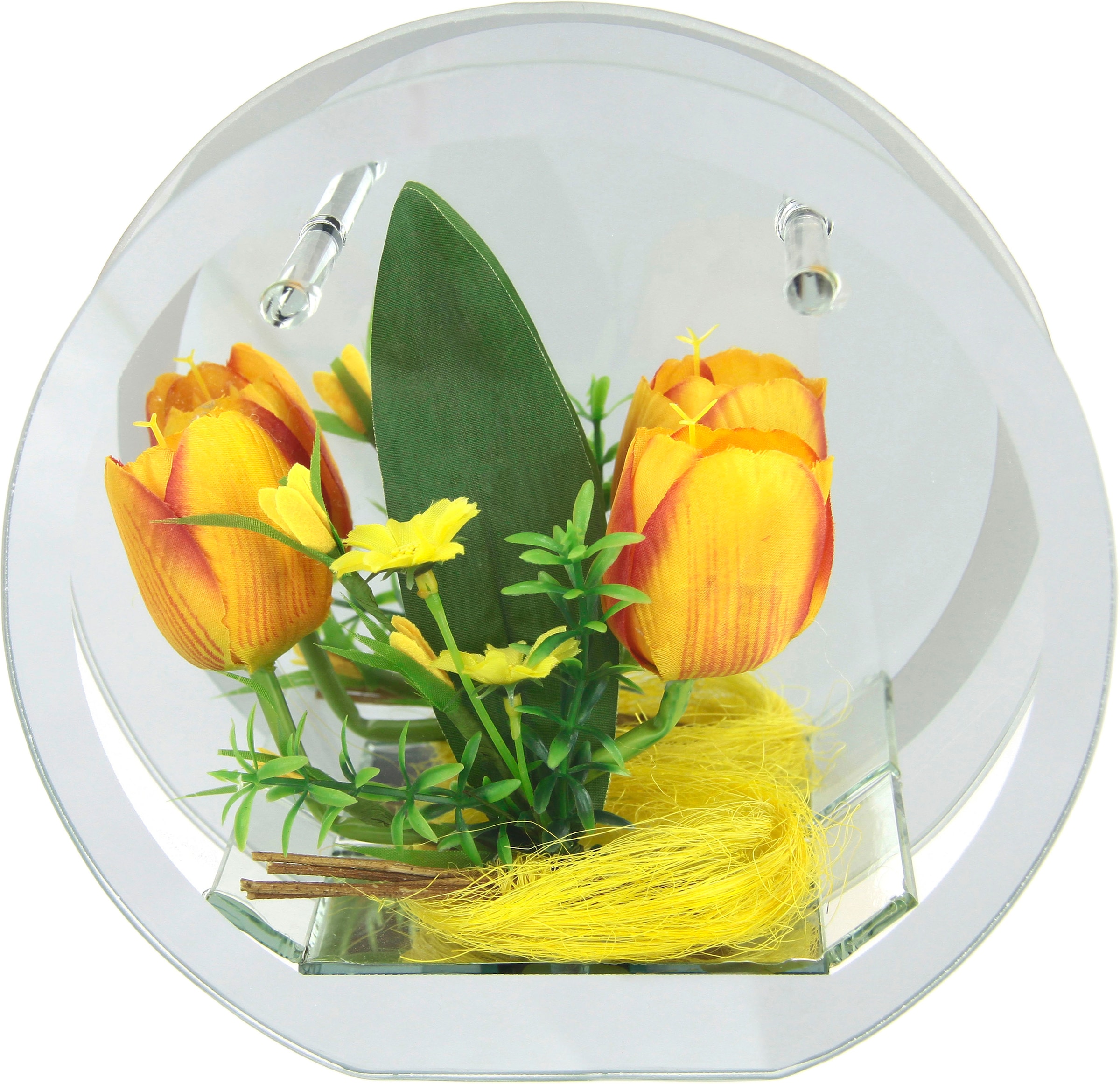 I.GE.A. Dekoobjekt "LED-Tulpe", Dekoriertes Glas mit Tulpen Gänseblümchen Hase Lichtergirlande LED 3D