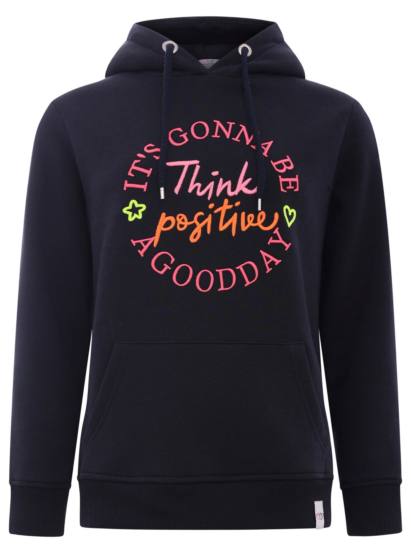 Sweatshirt, mit "Think positiv" Aufstick in Neonfarben