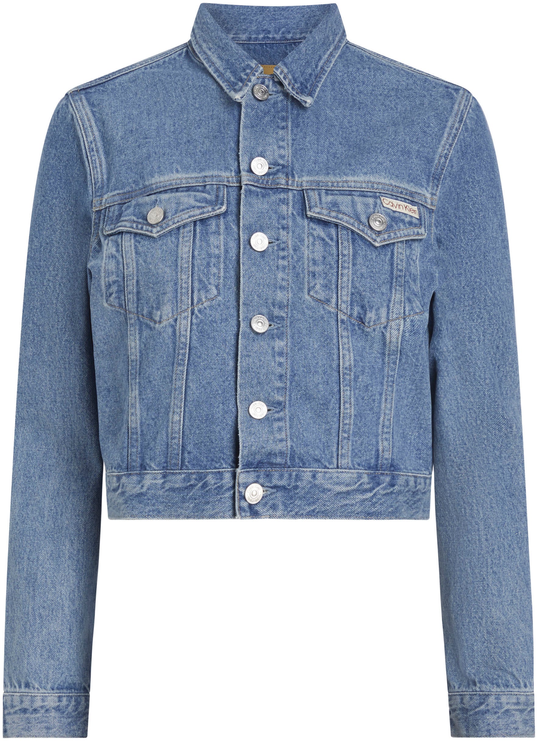 Jeansjacke »CROPPED 90'S DENIM JACKET«, Logostickerei auf Brustasche, enge Passform