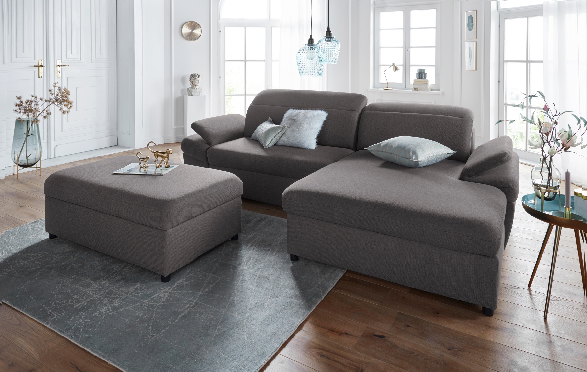exxpo - sofa fashion Ecksofa »Kyoto, inkl. Kopfteil- und Armteilverstellung, hoher Sitzkomfort«, wahlweise mit Bettfunktion und Bettkasten, hochwertige Bezüge, L-Form
