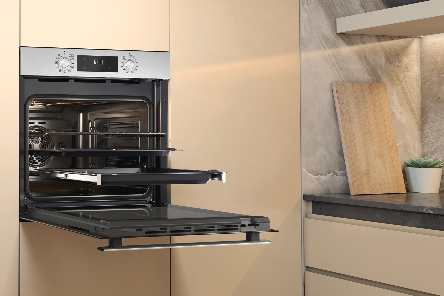 BAUKNECHT Backofen-Set »BAKO 740 IND IN«, mit 1-fach-Teleskopauszug, (Set, 2 St.), Hydrolyse - Reinigung mit der natürlichen Kraft des Dampfes bei 90 °C