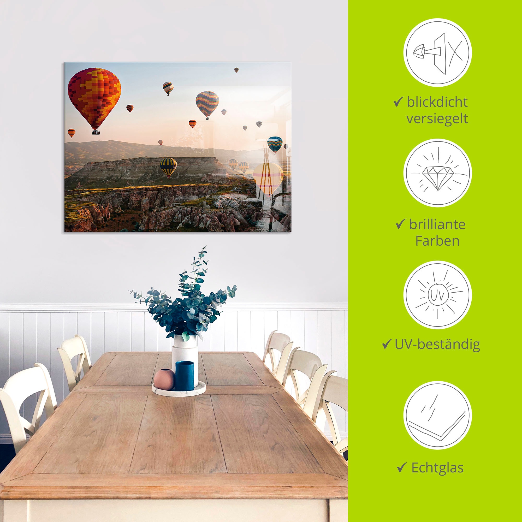 Artland Glasbild »Kappadokien Ballonfahrt«, Ballonfahren, (1 St.), in verschiedenen Größen