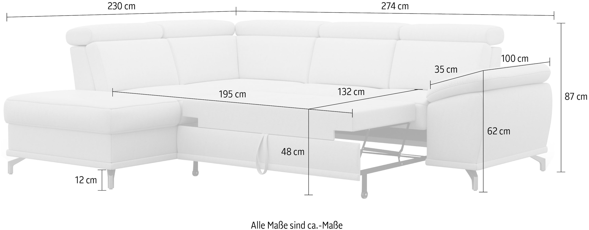 sit&more Ecksofa »Cabrio L-Form, mit Sitztiefenverstellung, Arm- und Kopfteilverstellung«, 3 Nierenkissen, Federkern, optional Bettfunktion und Stauraum
