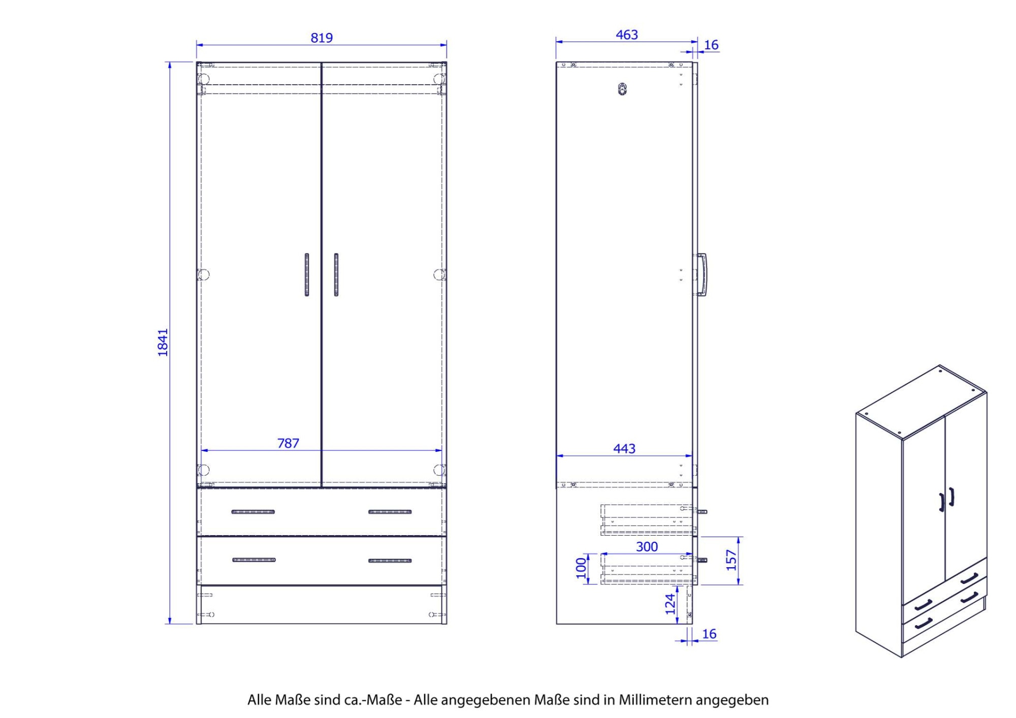 Composad Garderobenschrank »Espresso,Kleiderschrank, Raumsparschrank, Multifunktionsschrank«, (1 St.), mit 2 Türen und 2 Schubladen
