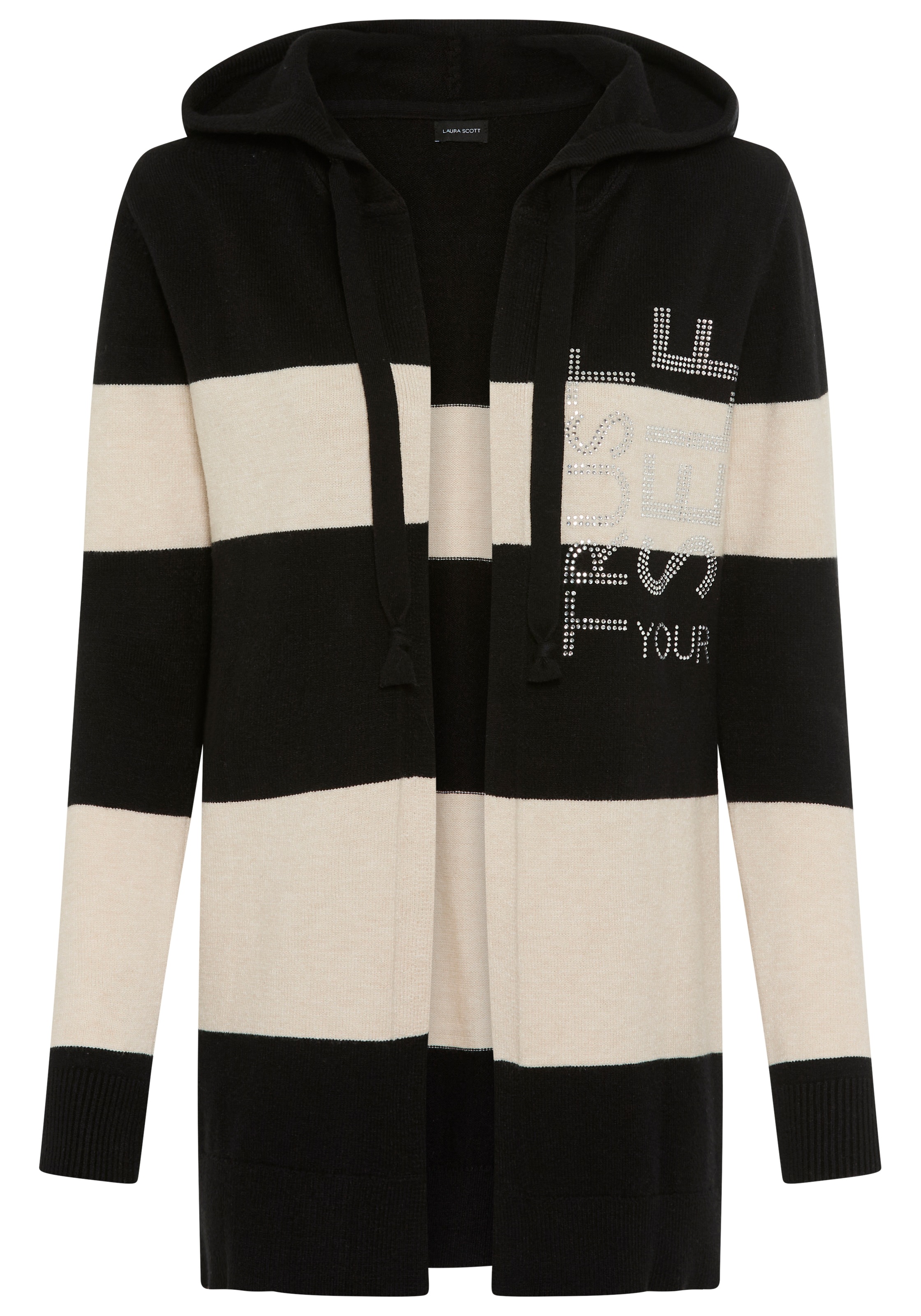 Laura Scott Kapuzenstrickjacke Winterstrick mit Streifen und Glitzerdetails günstig online kaufen