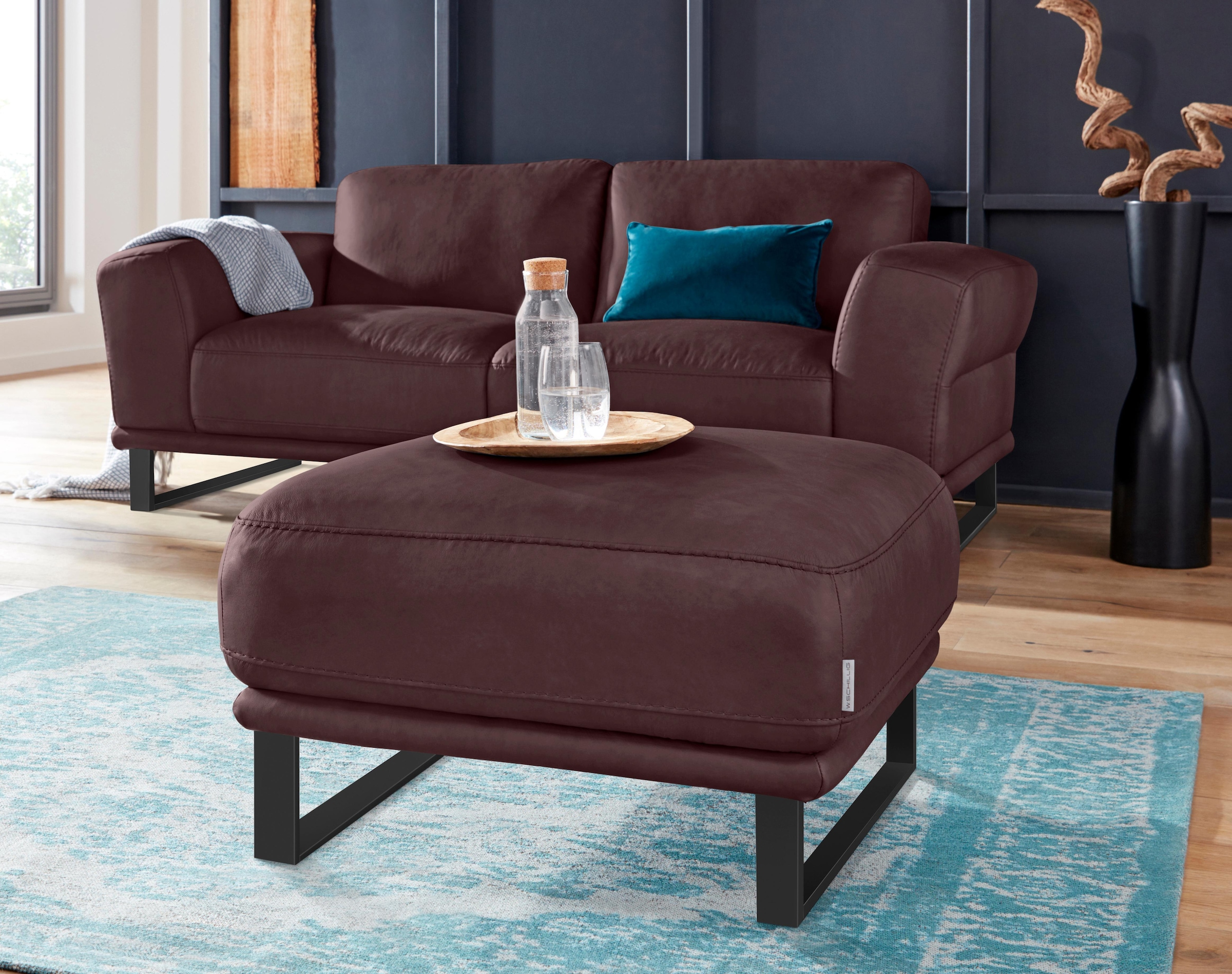 W.SCHILLIG Hocker "montanaa" mit Metallkufen in Schwarz pulverbeschichtet, Breite 71 cm