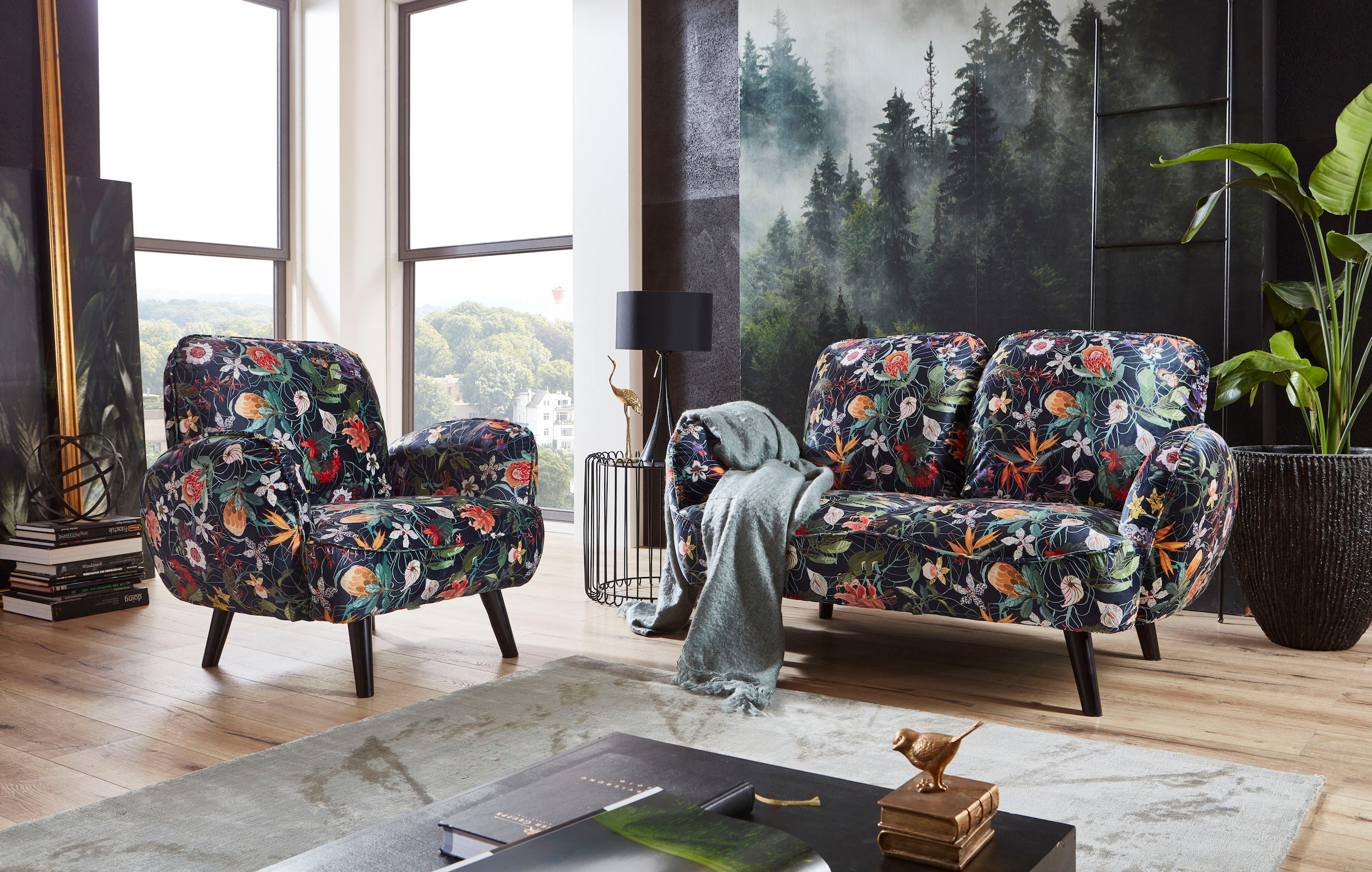 ATLANTIC home collection Sessel, mit frei BAUR kaufen im Raum Massivholzfüße, Wellenunterfederung, | stellbar