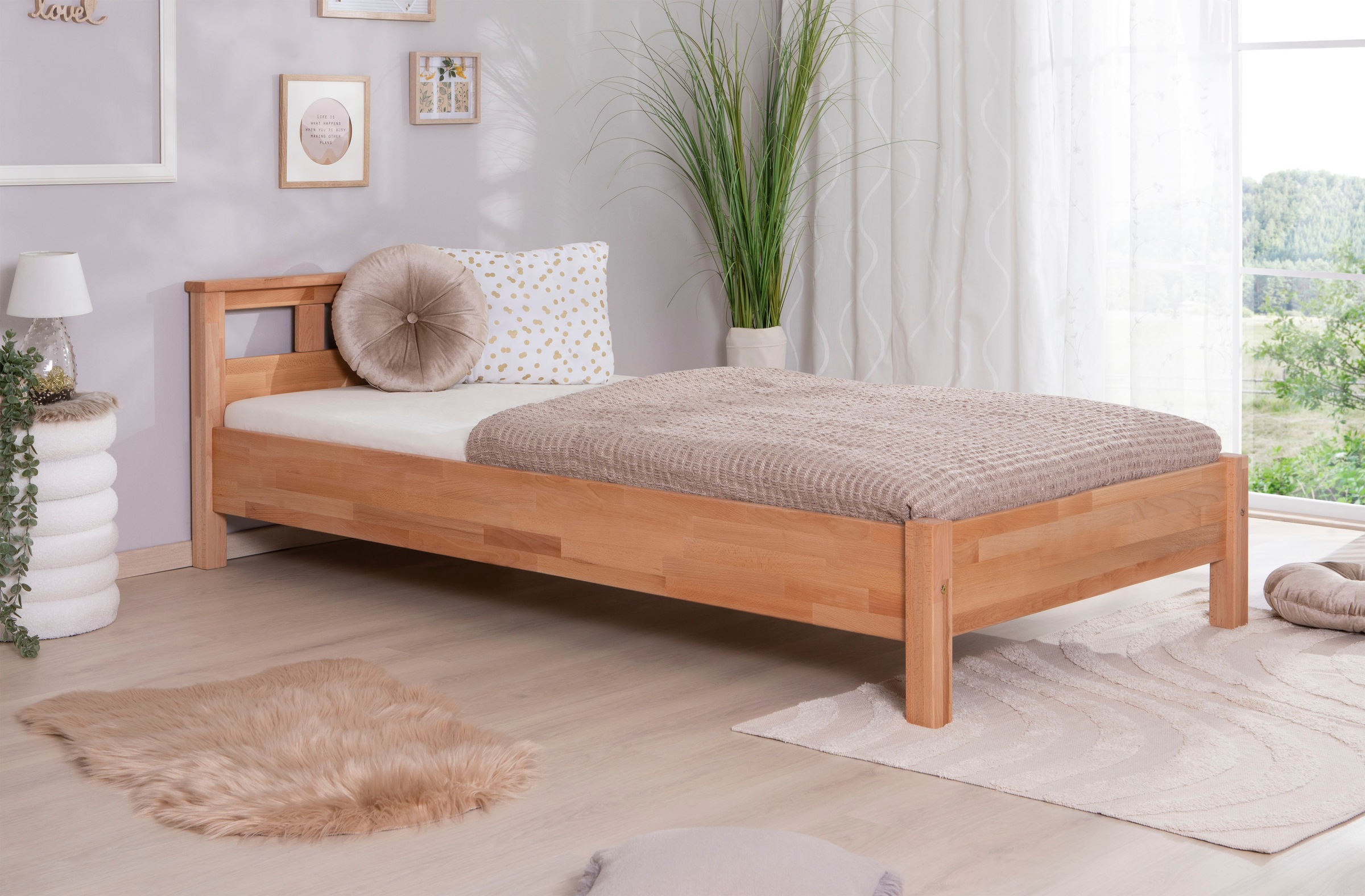Ticaa Massivholzbett "Merci", Doppelbett, aus Buche Massivholz, inkl. Rollr günstig online kaufen