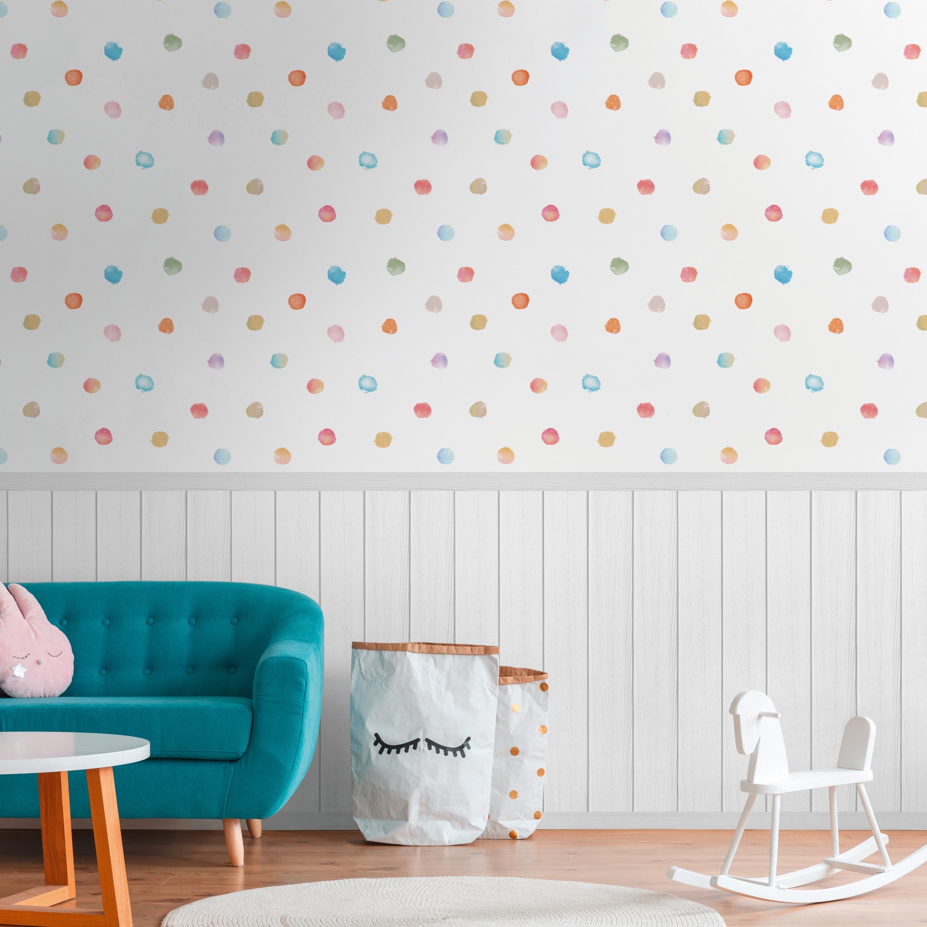 living walls Fototapete »Wallpanel Tapete Wandpaneele Motivtapete Punkte Landhaus«, matt, Vliestapete Kinderzimmer für Schlafzimmer Küche Wohnzimmer Wandpaneele