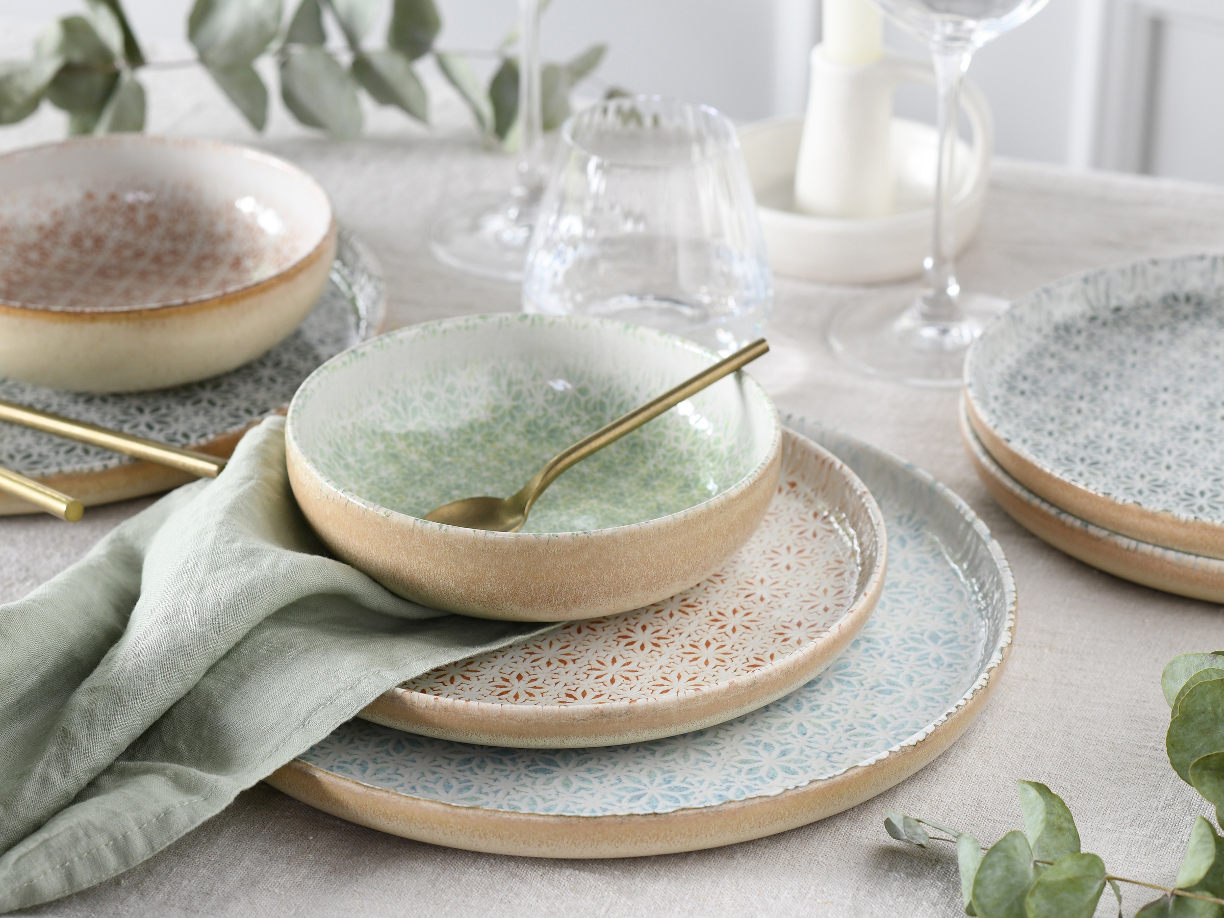 CreaTable Teller-Set »Uno Emiliana, Tellerset 12-tlg«, (Set, 12 tlg.), Shabby Look, Vintage Style