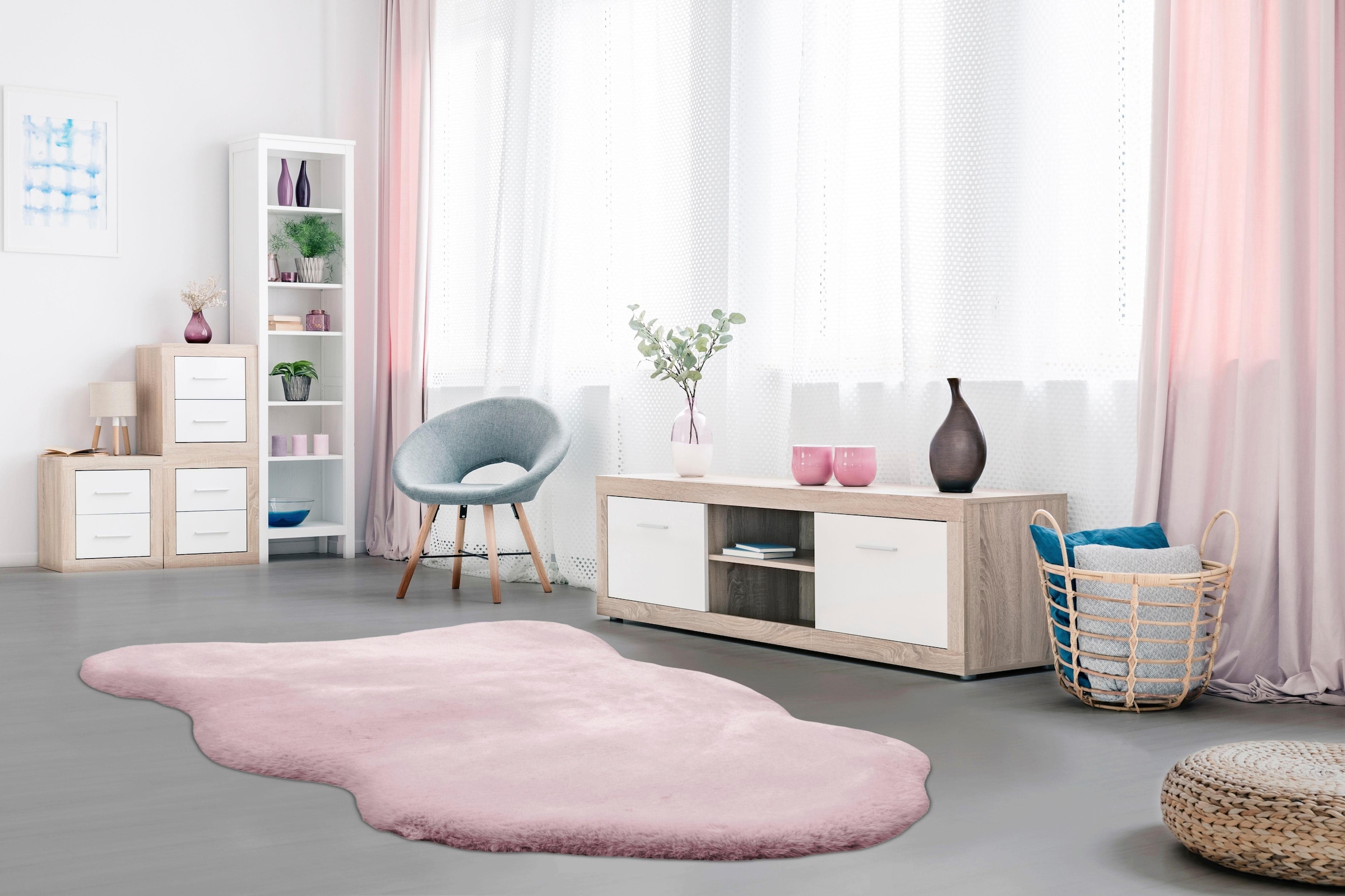 my home Fellteppich »Mailo 1«, fellförmig, 35 mm Höhe, Kaninchenfell-Optik, Kunstfell, Wohnzimmer, Schlafzimmer, Esszimmer