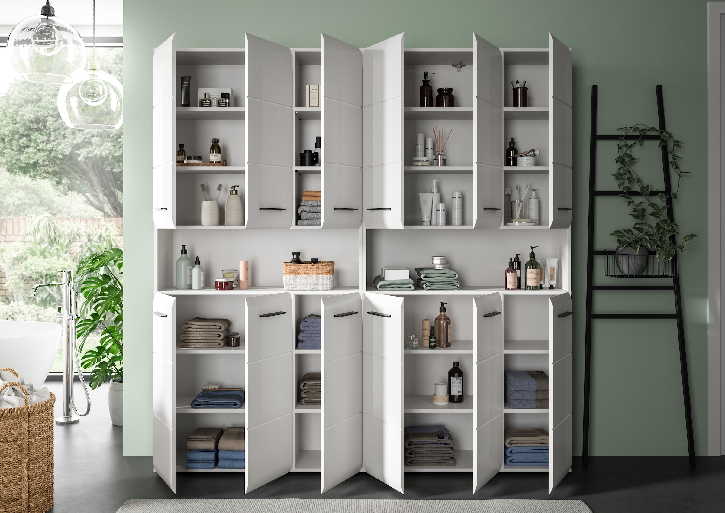 INOSIGN Badezimmer-Set, (Set, 2 St.), Florenz, Badkombination 2-tlg. Weiß hochglanz, Mehrzweckschränke