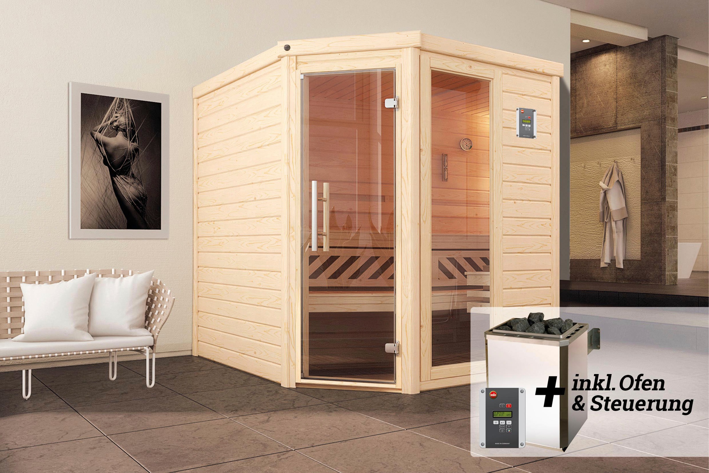 weka Sauna »Turku«, 7,5 kW-Ofen mit digitaler Steuerung