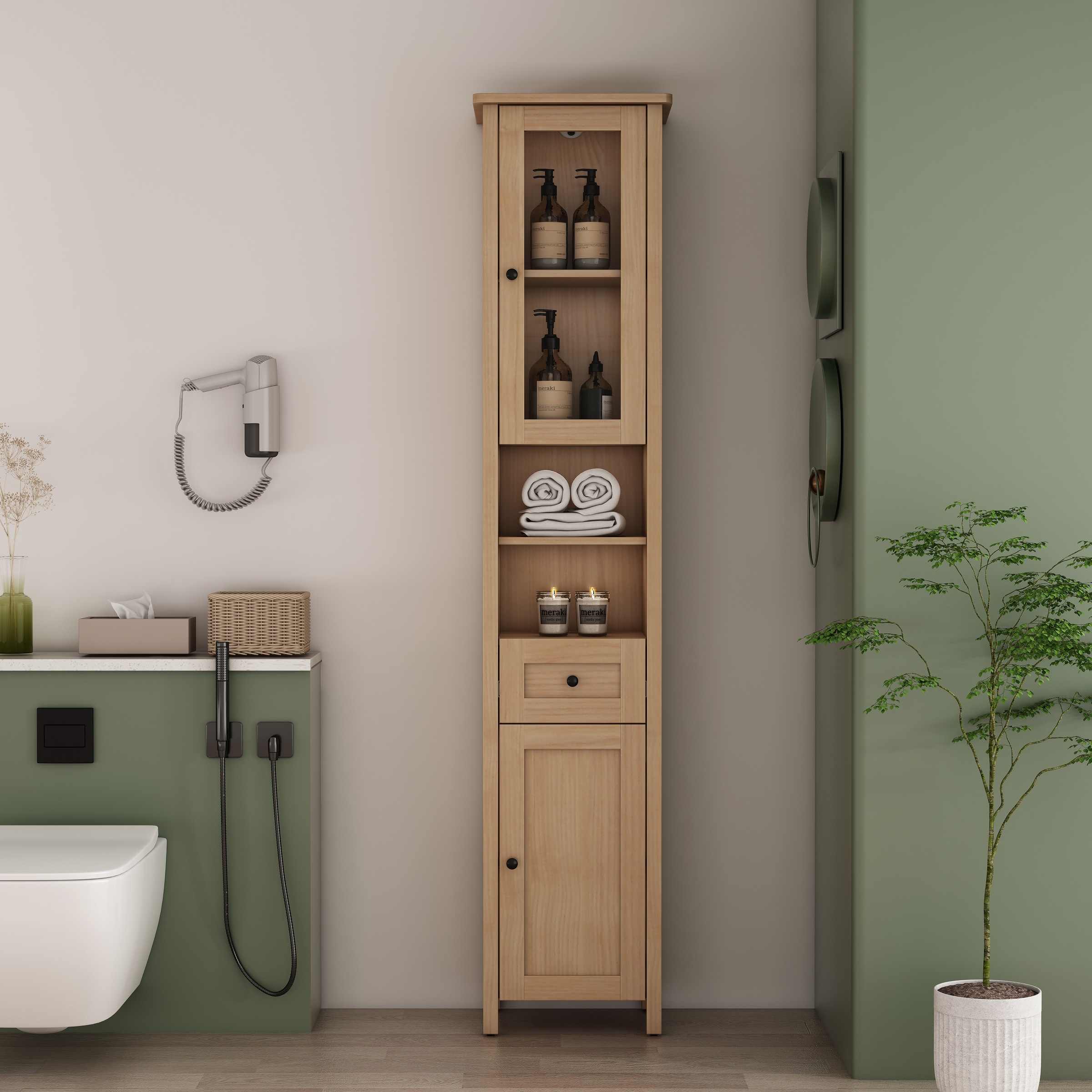 welltime Hochschrank "STOCKHOLM" Badschrank Breite 40cm mit Glastür günstig online kaufen