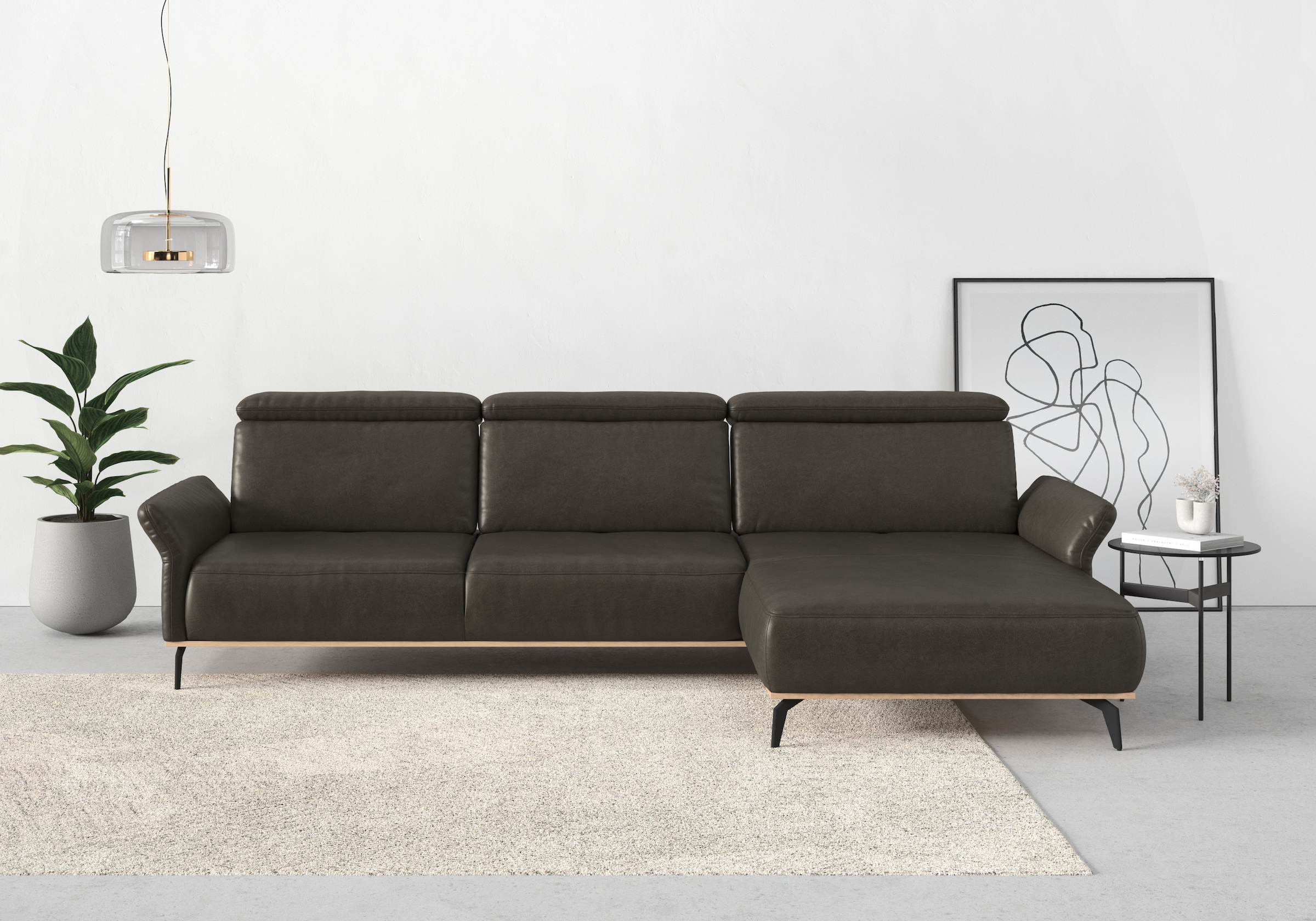 Places of Style Ecksofa »Fjord L-Form«, massiv, wahlweise mit Armlehnfunktion, Kopf- Sitztiefenverstellung