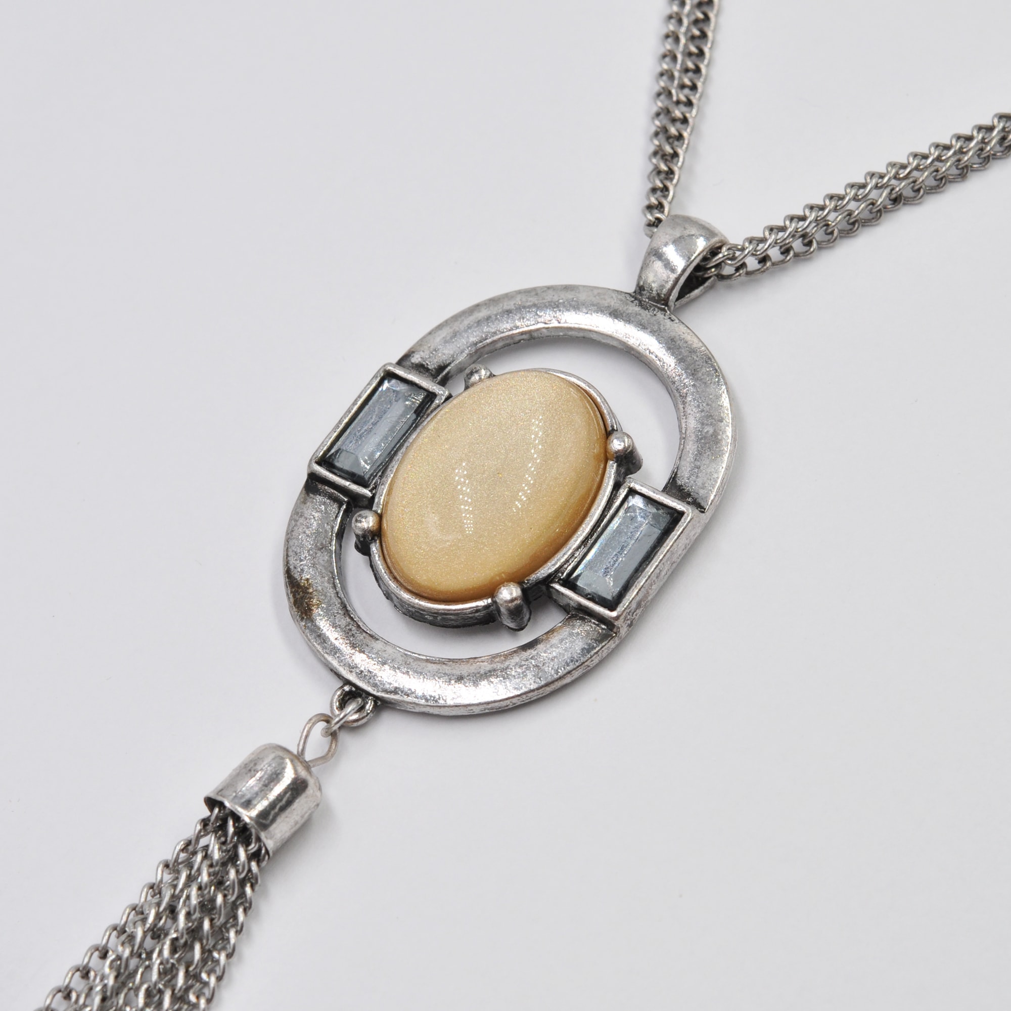 Steuer Collierkettchen »oval mit Quaste mittig Glasstein«