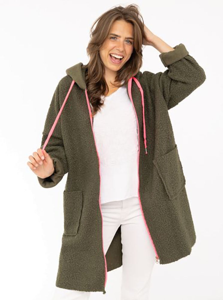 Zwillingsherz Kurzmantel »"Neon"« aus Teddystoff mit Kapuze, Reißverschluss und Taschen