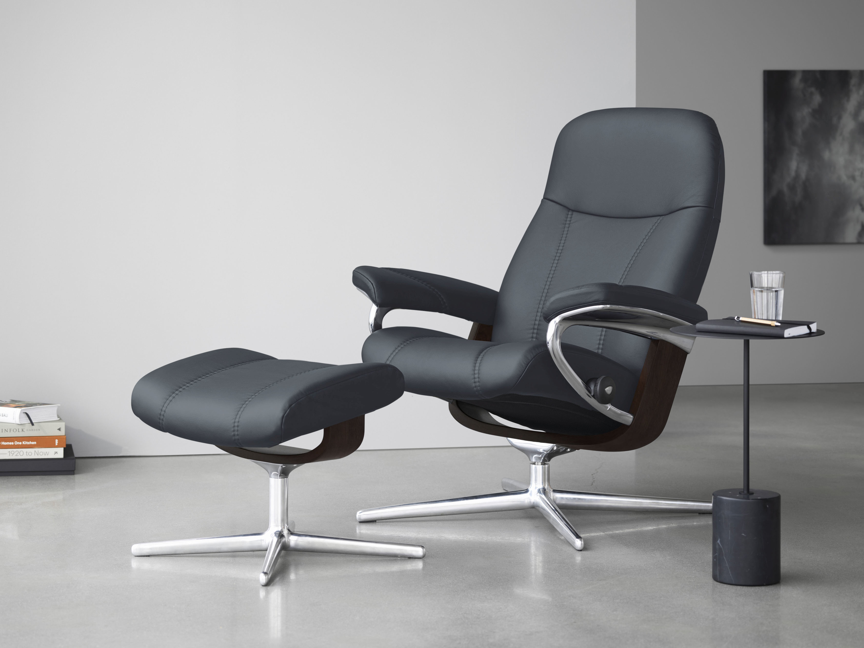 Stressless Fußhocker "Consul" mit Cross Base, Größe S, M & L, Holzakzent Braun
