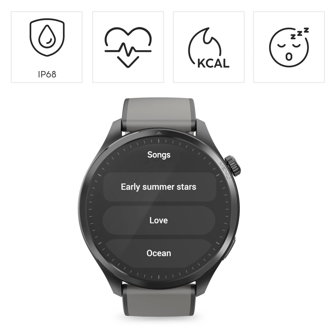 Hama Smartwatch »Smartwatch m. GPS (1,43", Musikspeicher, Telefonfunktion, wasserdicht)«, (3,63 cm / 1,43 Zoll), Sprachassistent, GPS, IP68, Herzfrequenz, Kalorien, Schlafanalyse)