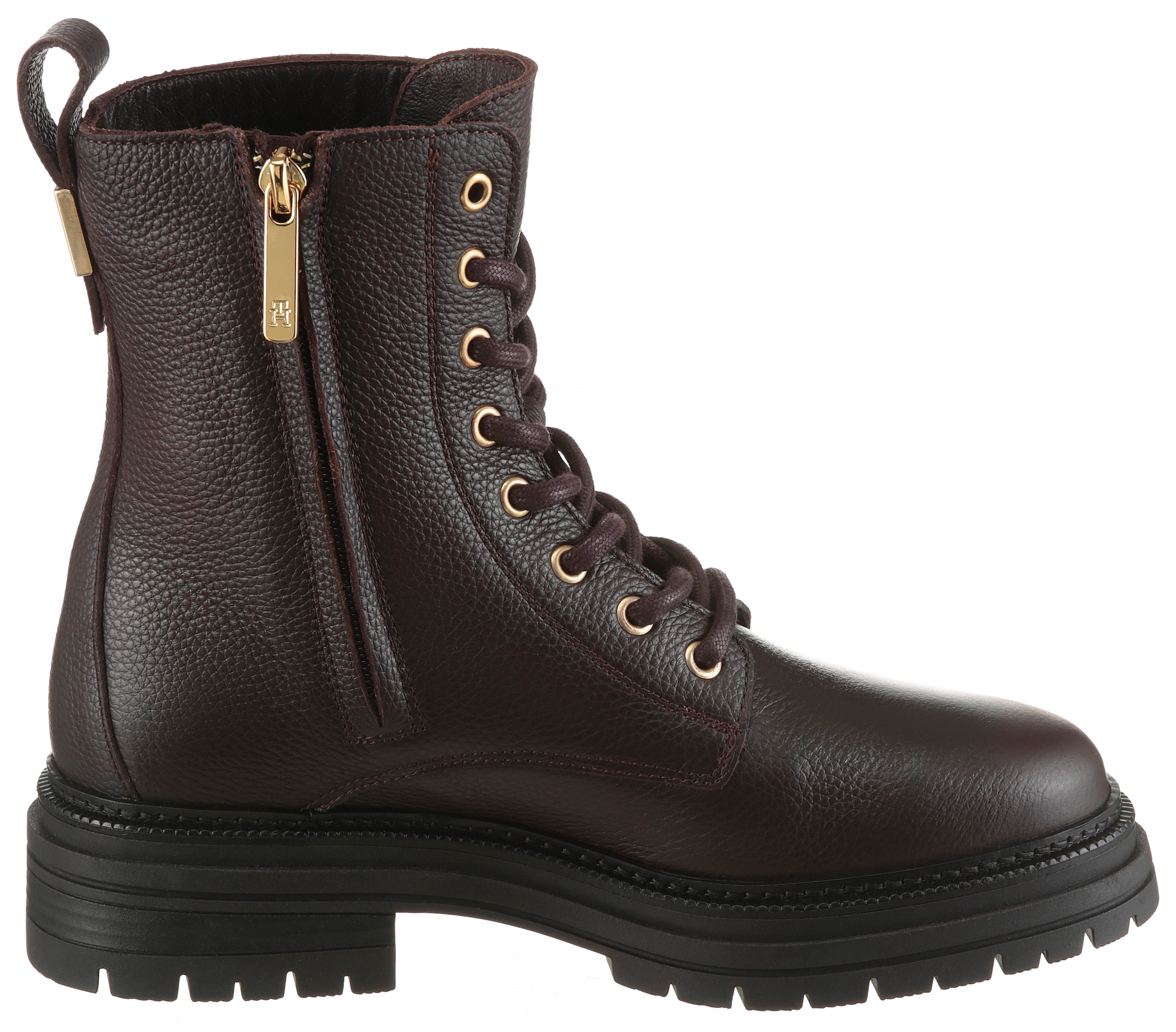 Tommy Hilfiger Schnürboots »TH PLAQUE PEBBLE LACE BOOT WARM«  , Blockabsatz, Schnürstiefelette mit TH-Schmuckelement an der Ferse