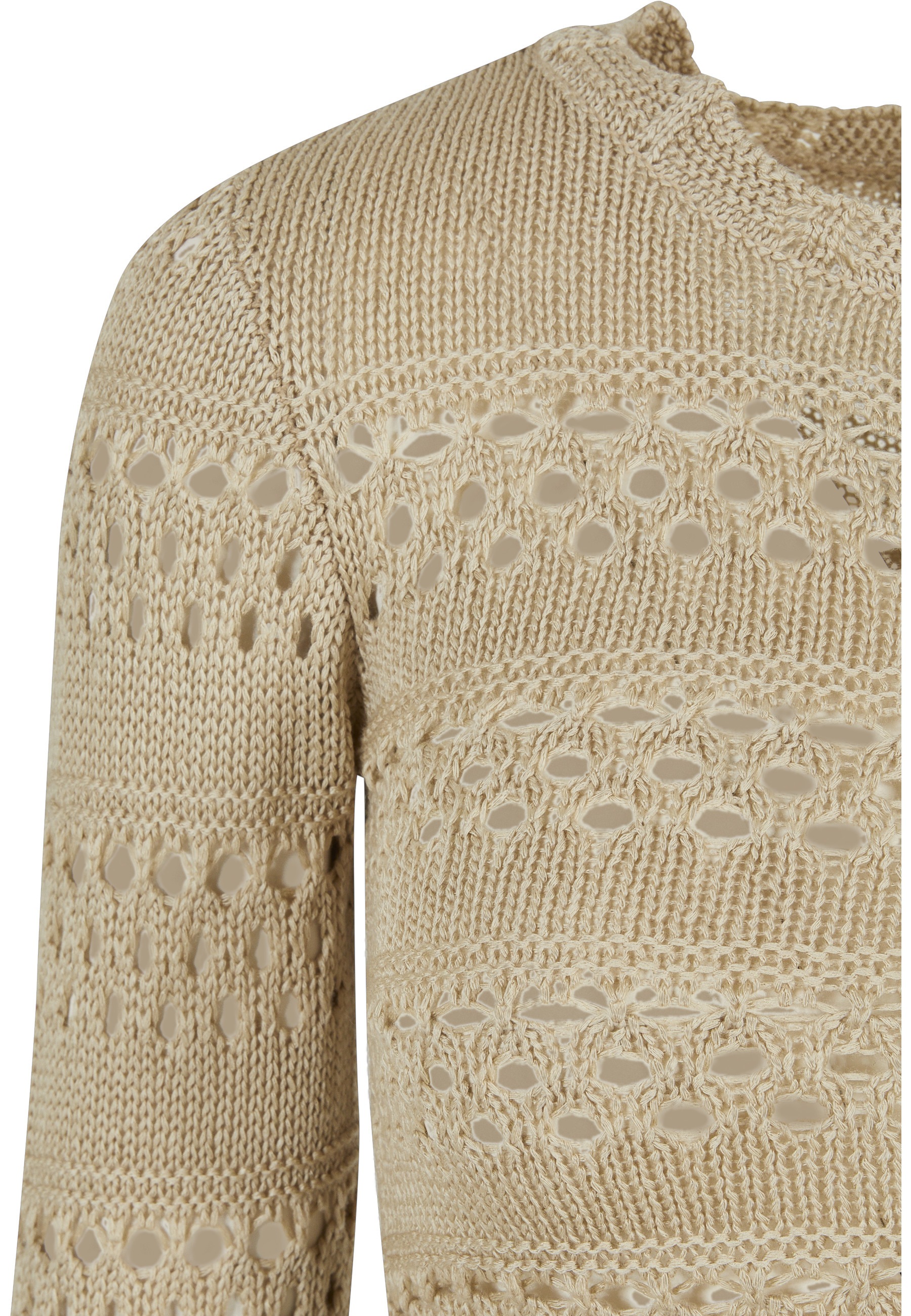 URBAN CLASSICS Rundhalspullover »Urban Classics Damen Ladies Cropped Crochet Knit Sweater« 1 Stk.