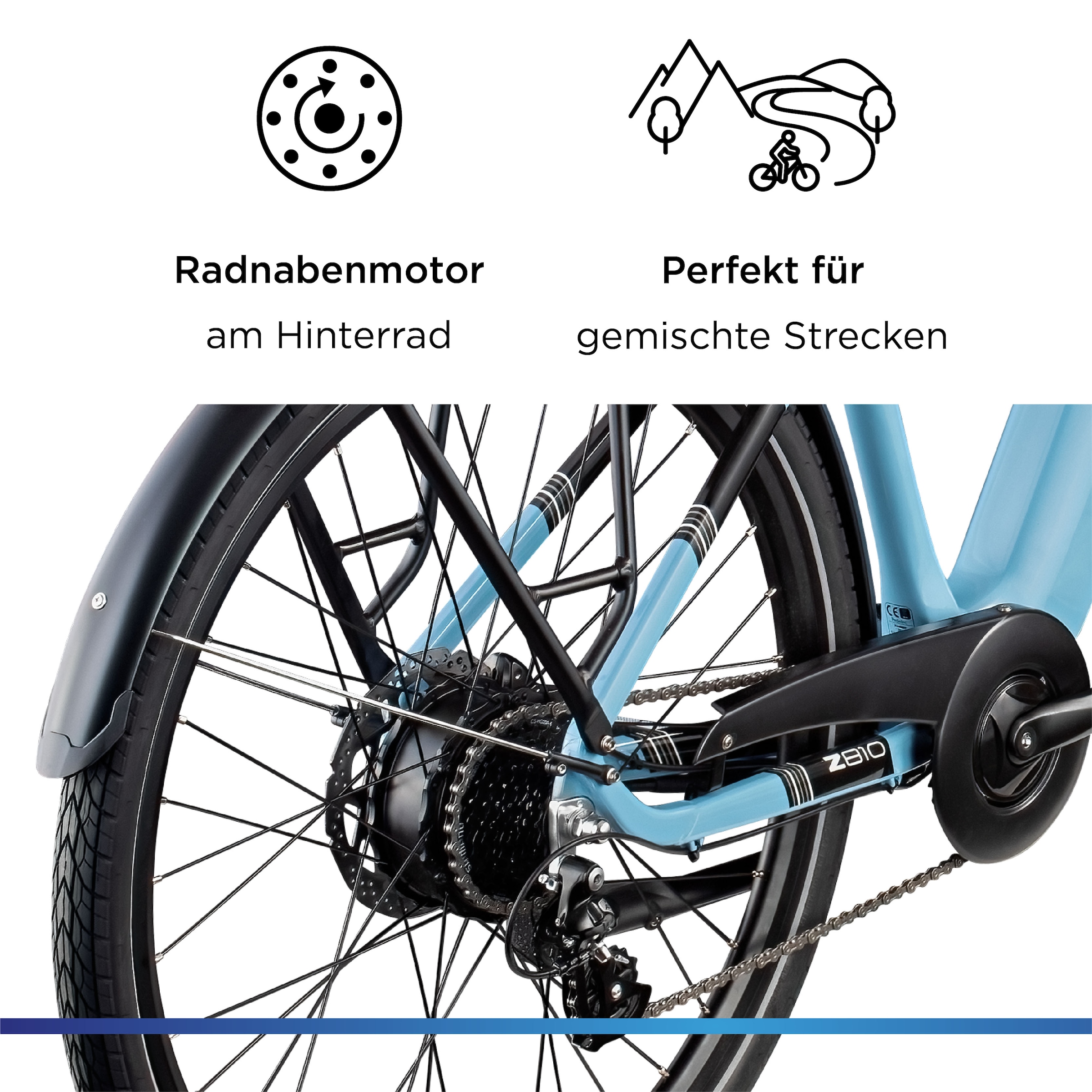 Zündapp »Z810« 8 Gang Shimano Altus RD-M310 Schaltwerk Kettenschaltung Heckmotor 250 W Pedelec, Elektrofahrrad für Damen und Herren