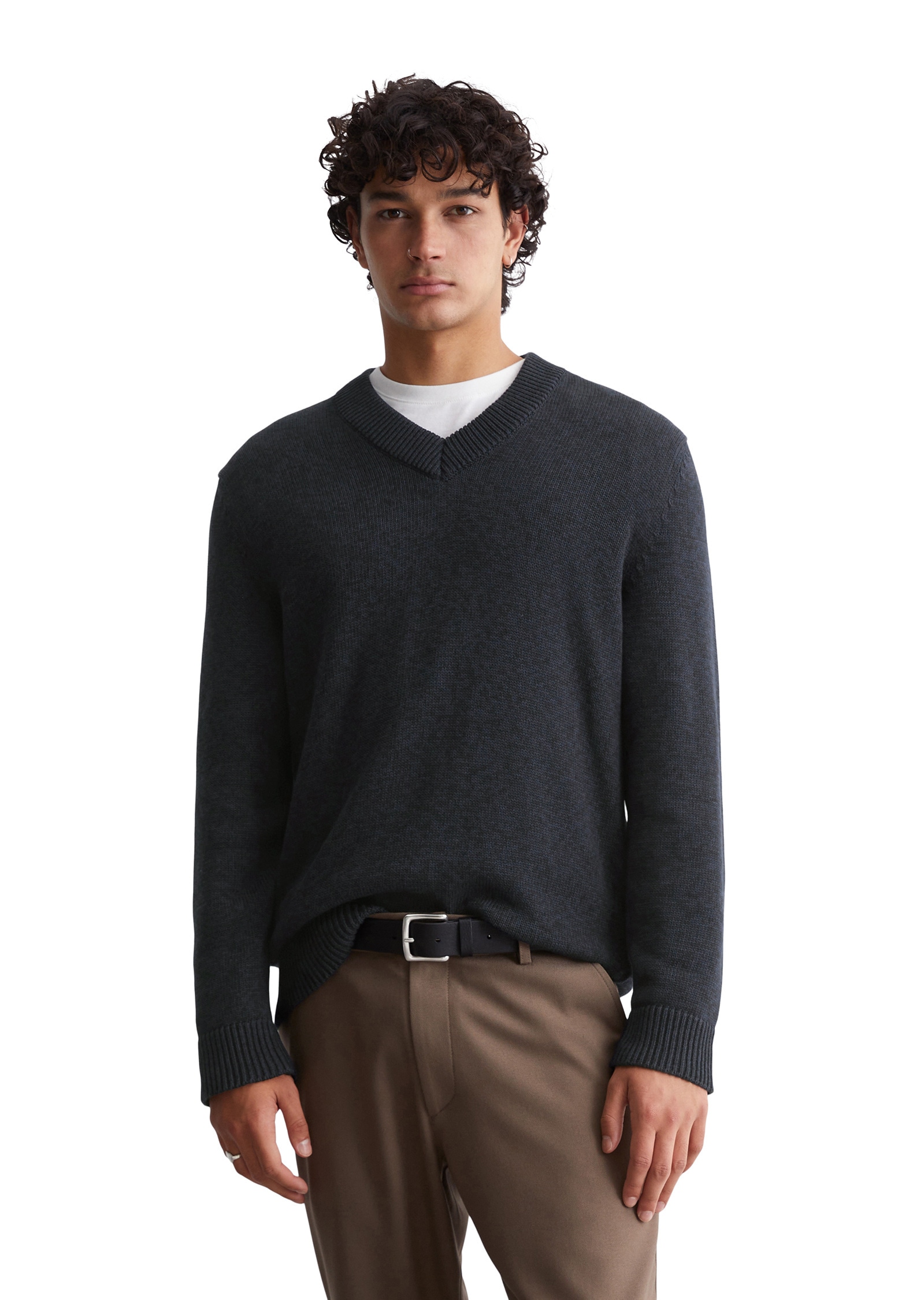 Marc O'Polo DENIM V-Ausschnitt-Pullover »aus zweifarbigem Bio-Baumwoll-Garn«