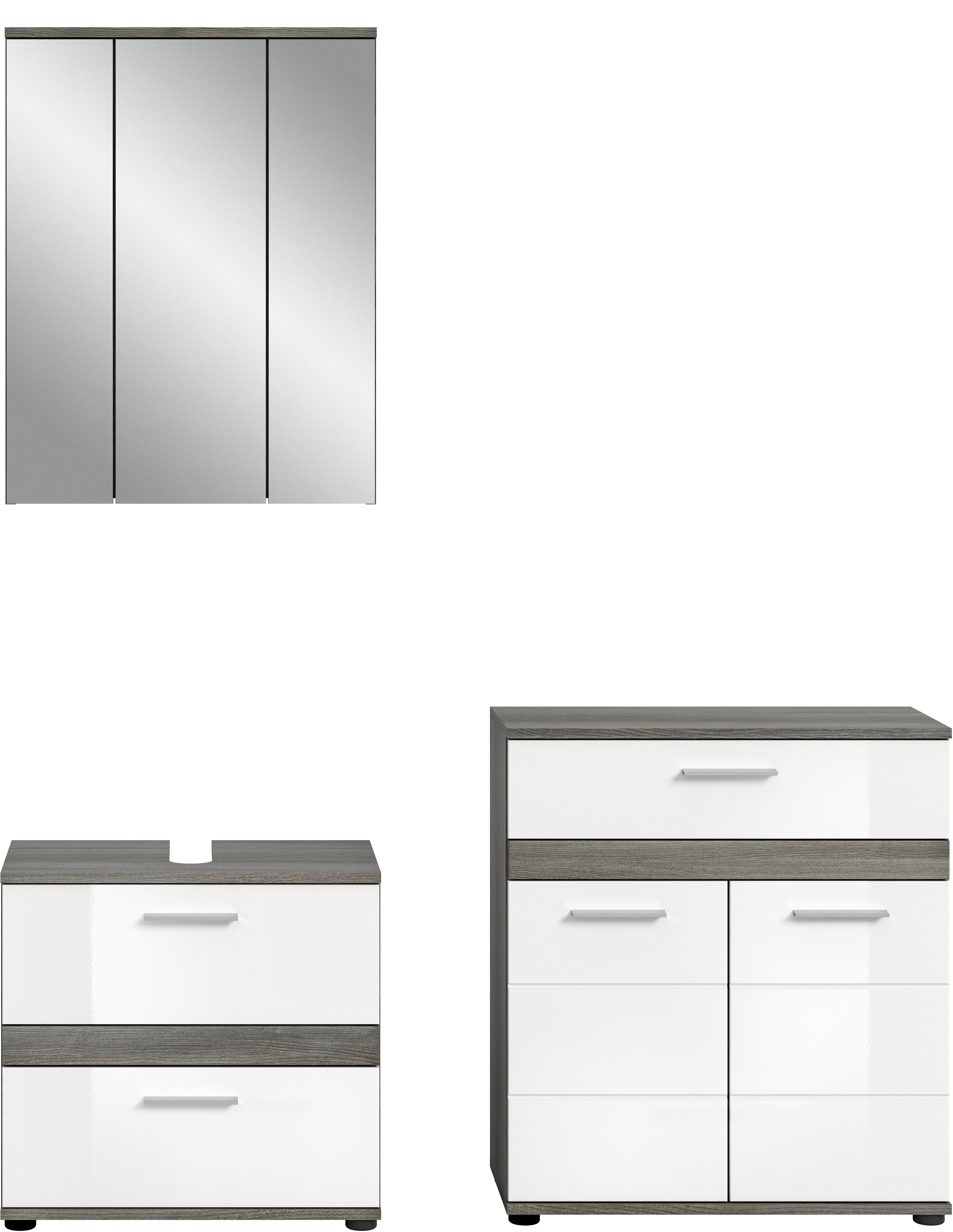 Thumbnail - welltime Badmöbel-Set "LUCCA, 3-teilig, TOPSELLER, hochwertige MDF Front" Set, best. aus: Waschbeckenunterschrank, Spieg...