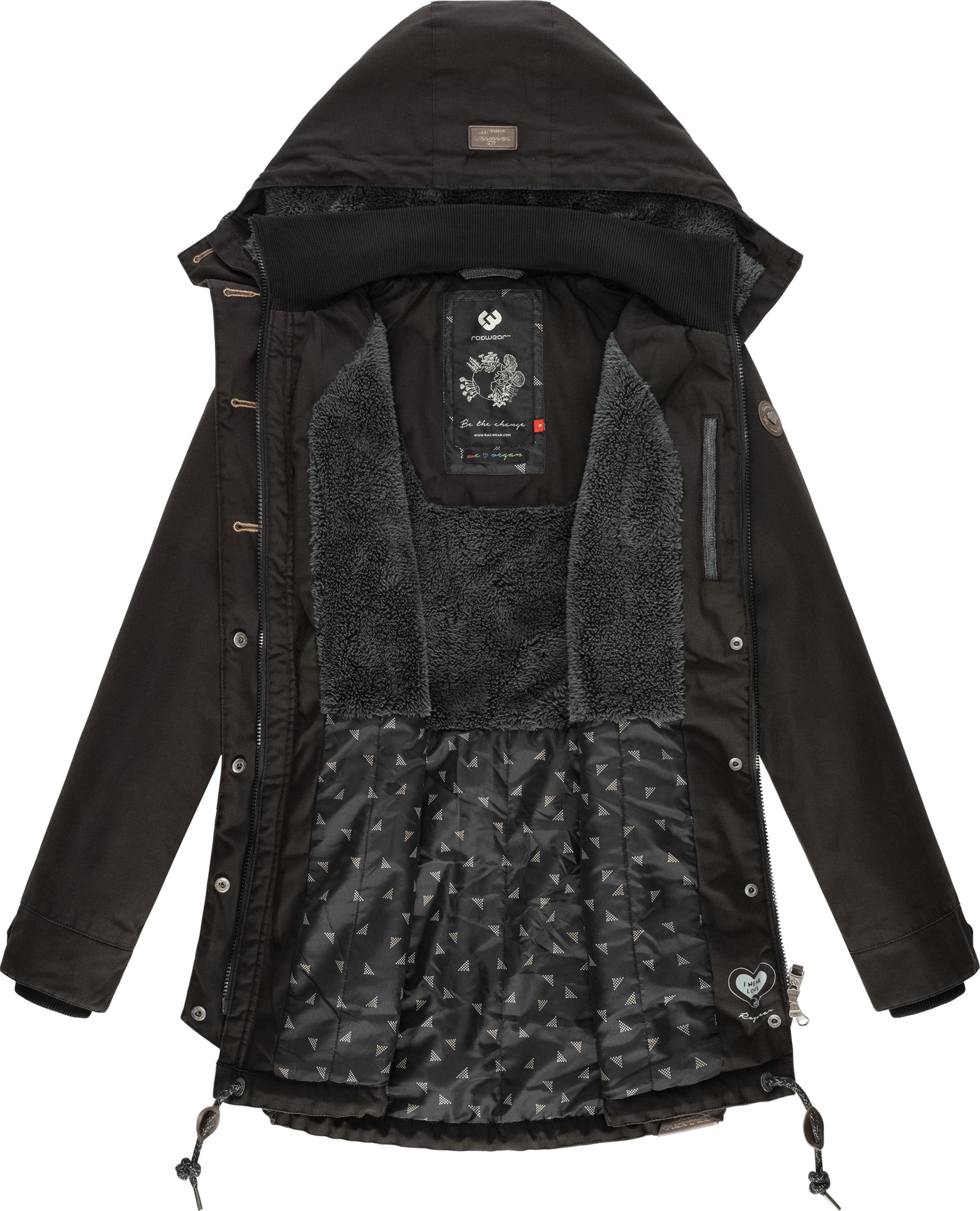 online Damen modischer kaufen mit Black Winterparka Ragwear mit Winterjacke BAUR Label«, Kapuze, Kapuze | »Jane