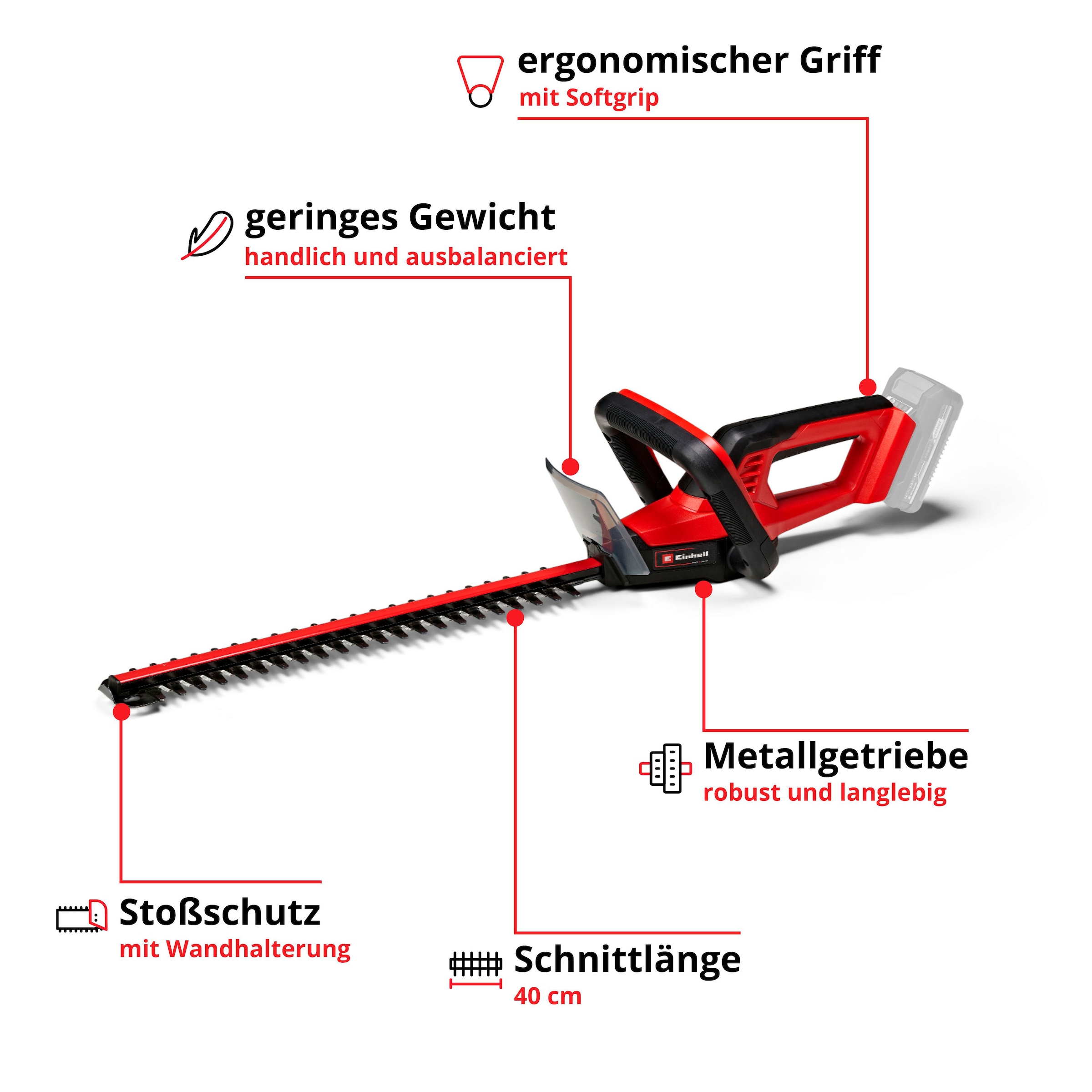 Einhell Akku-Heckenschere »GC-CH 18/40 Li Solo«, 40 cm Schnittlänge, ohne Akku und Ladegerät