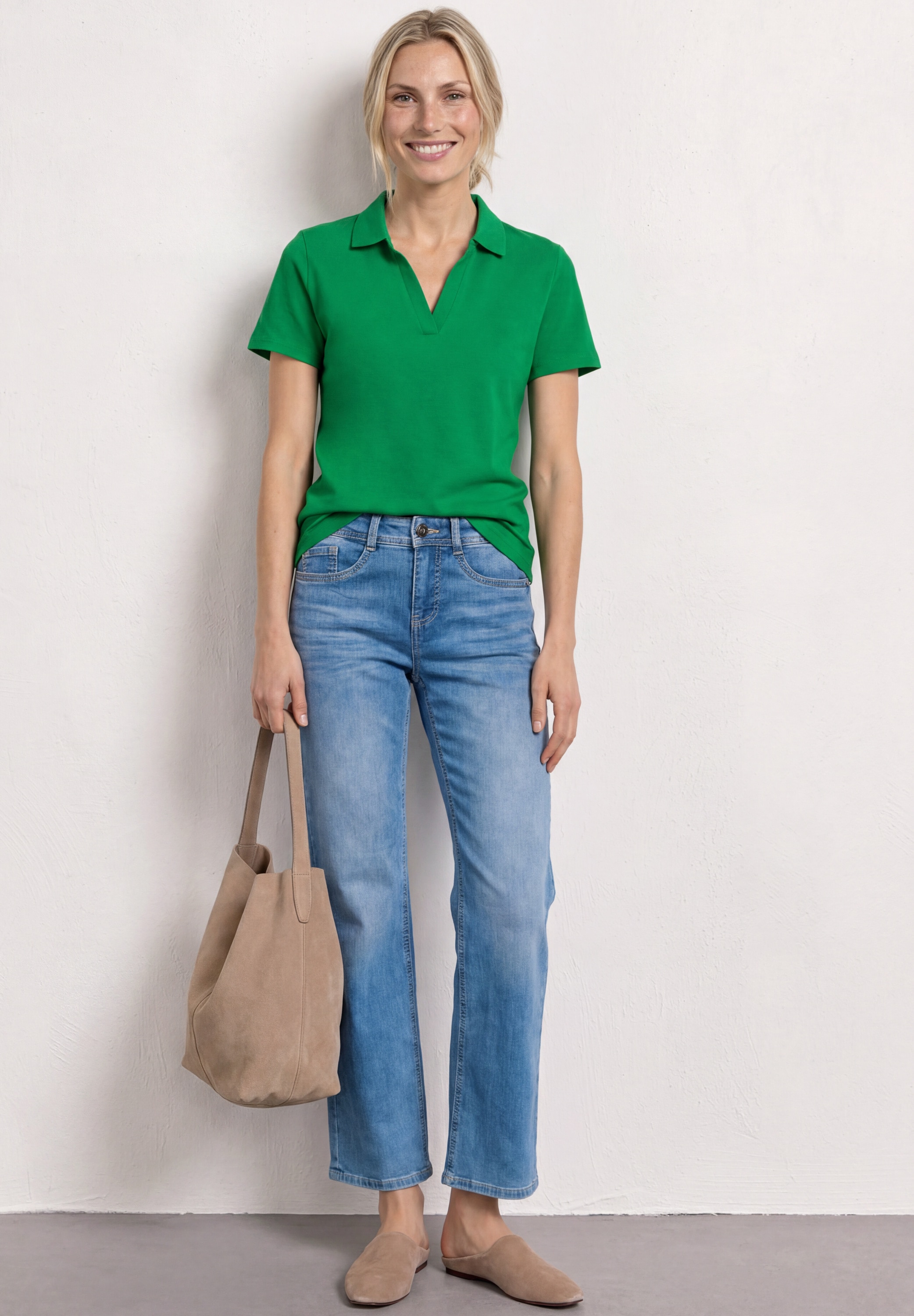 STREET ONE Poloshirt mit geschlitztem Rundhalsausschnitt