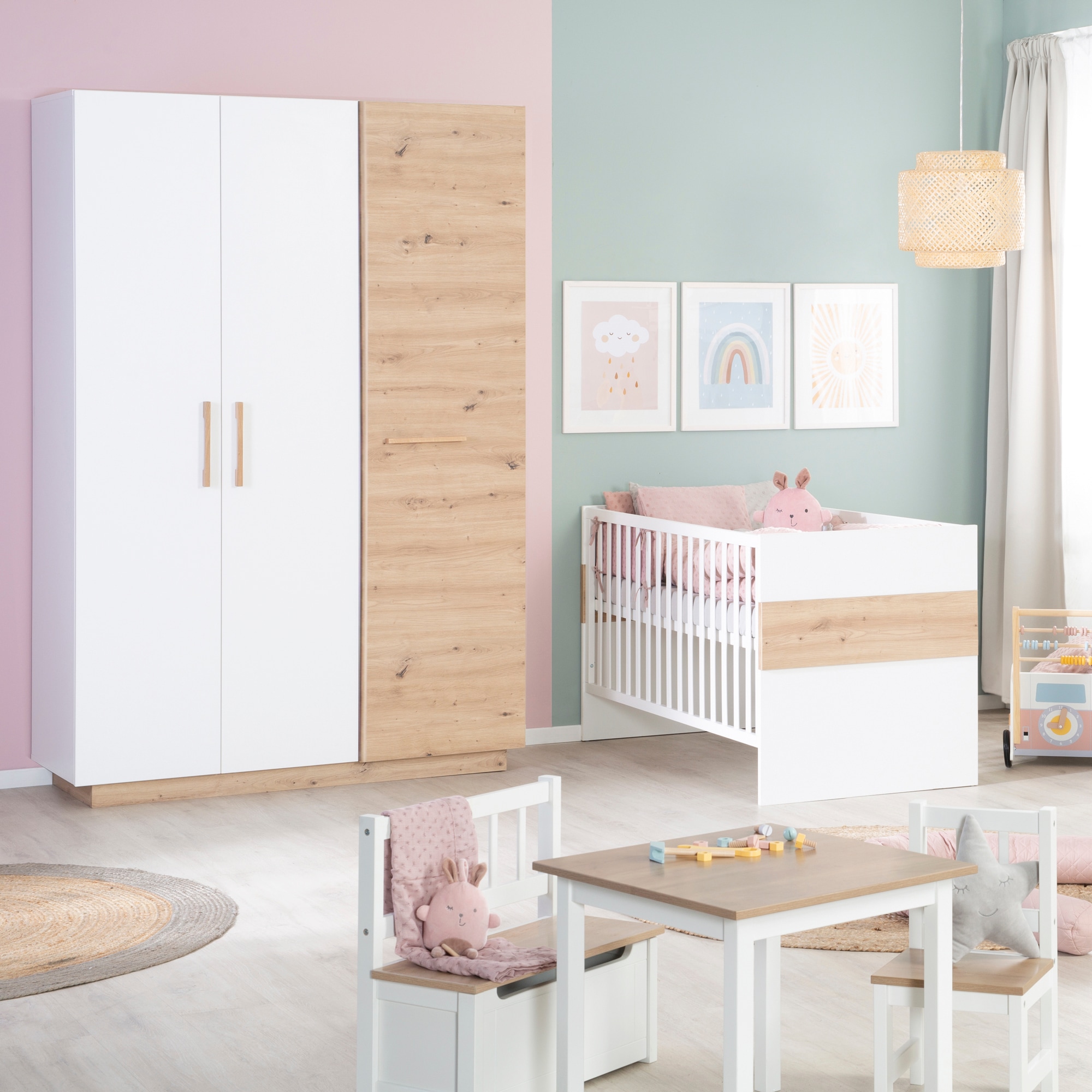 roba® Babyzimmer-Komplettset »Lion«, (Set, Babybett 70x140 cm, Wickelkommode & Kleiderschrank 3-türig), moderne & zweifarbig - Gitterbett: umbaubar, höhenverstellbar