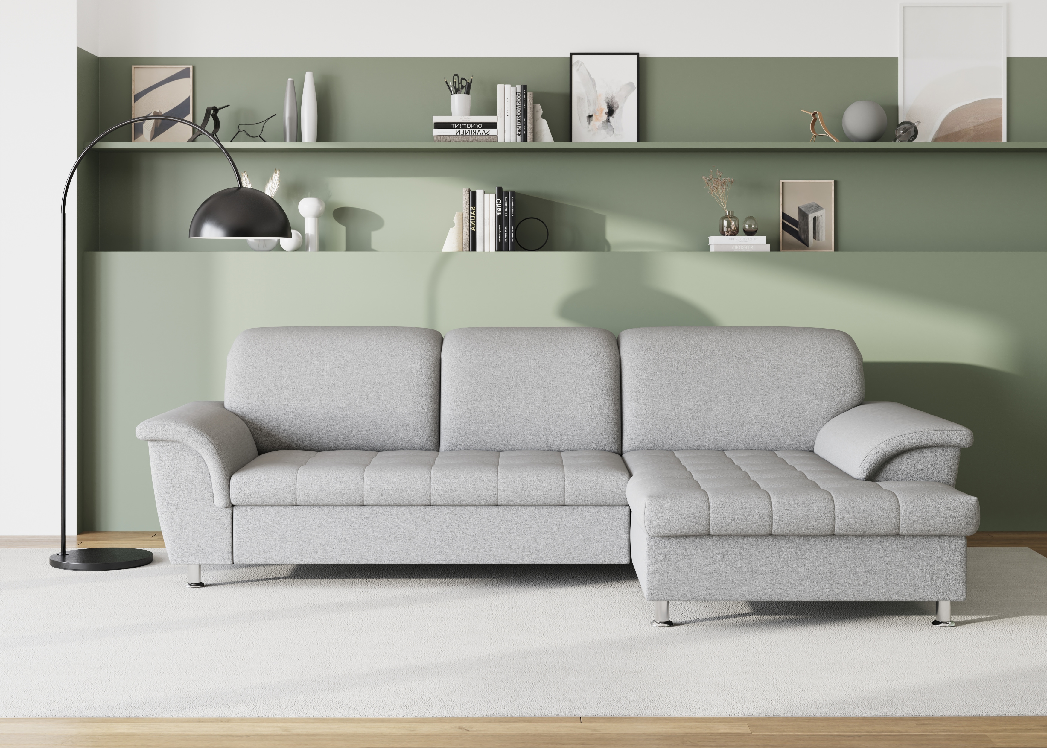 DOMO collection Ecksofa "FRANZI 278x170x81 cm, Steppung im Sitzbereich, L-Form" wahlweise mit Bettfunktion, Bettkasten und Kopfteilverstellung