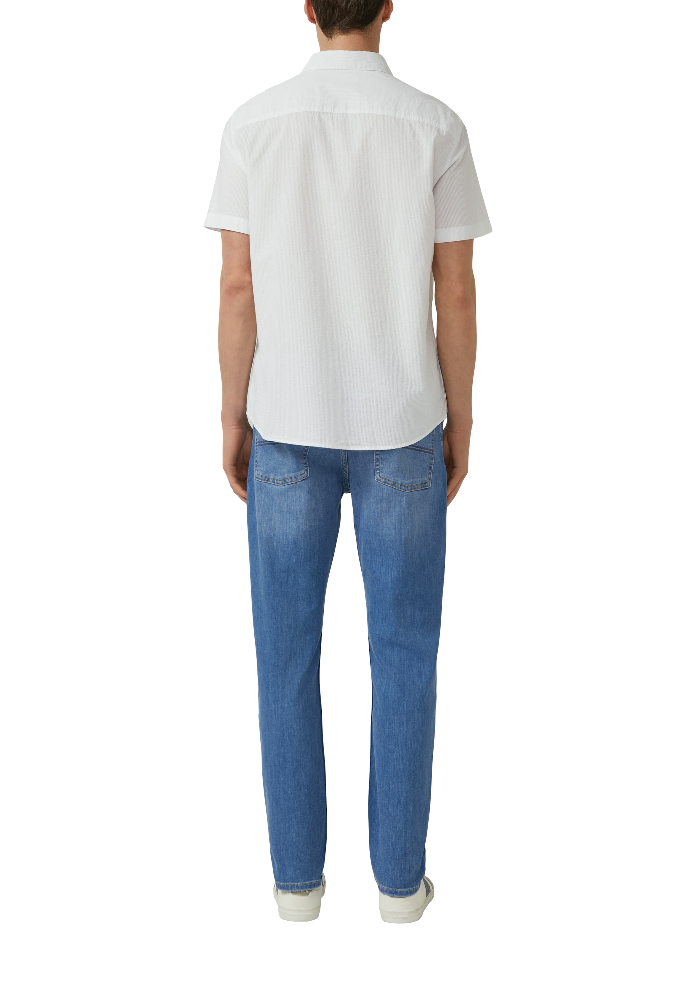 s.Oliver Kurzarmhemd mit dezenten Streifen, Button-down-Kragen, Baumwolle