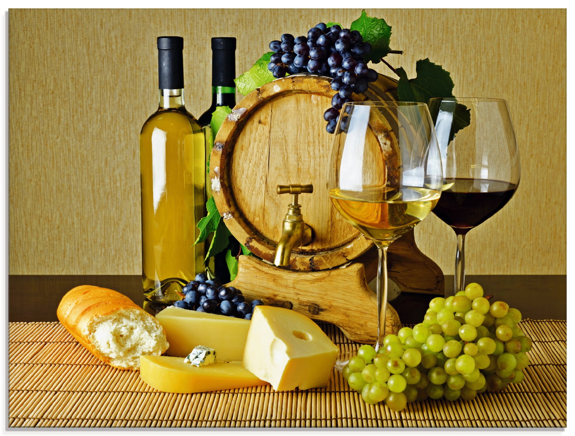 Artland Glasbild »Käse, Wein und Trauben«, Lebensmittel, (1 St.), in verschiedenen Größen