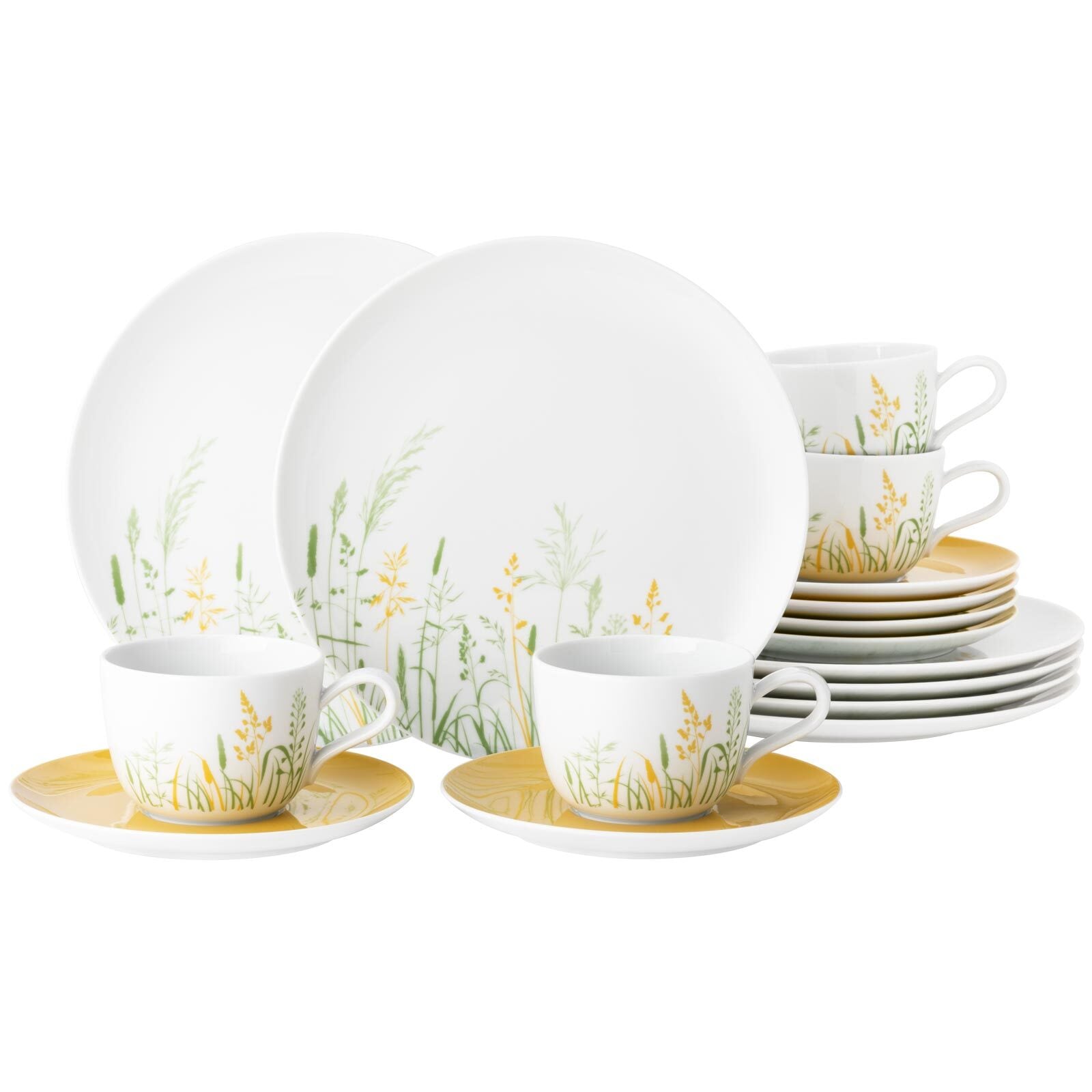 Seltmann Weiden Geschirr-Set "Kaffeeservice Liberty Meadow Grasses 18er Set gelb" Spülmaschinenfest, Mikrowellensicher, Ofenfest