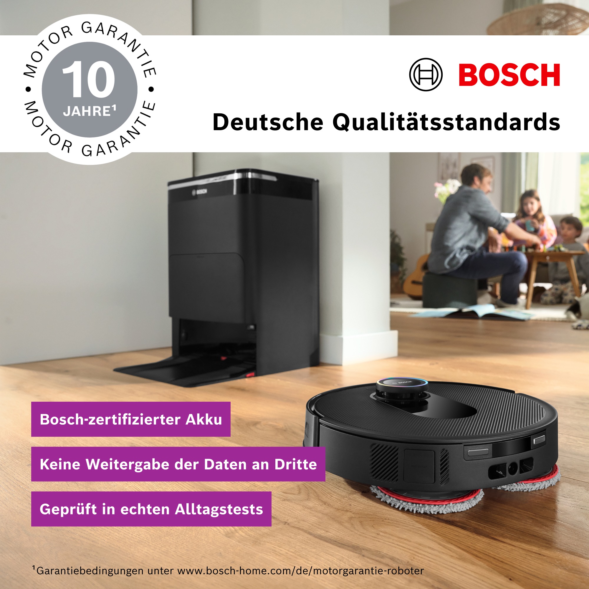 BOSCH Saugroboter »Spotless Max Cam BCRDW3BX, rotierende Wischpads, 70°C Selbstreinigung«, Datensicherheit, 11.000 Pa Saugkraft, Absaugstation, Kamera