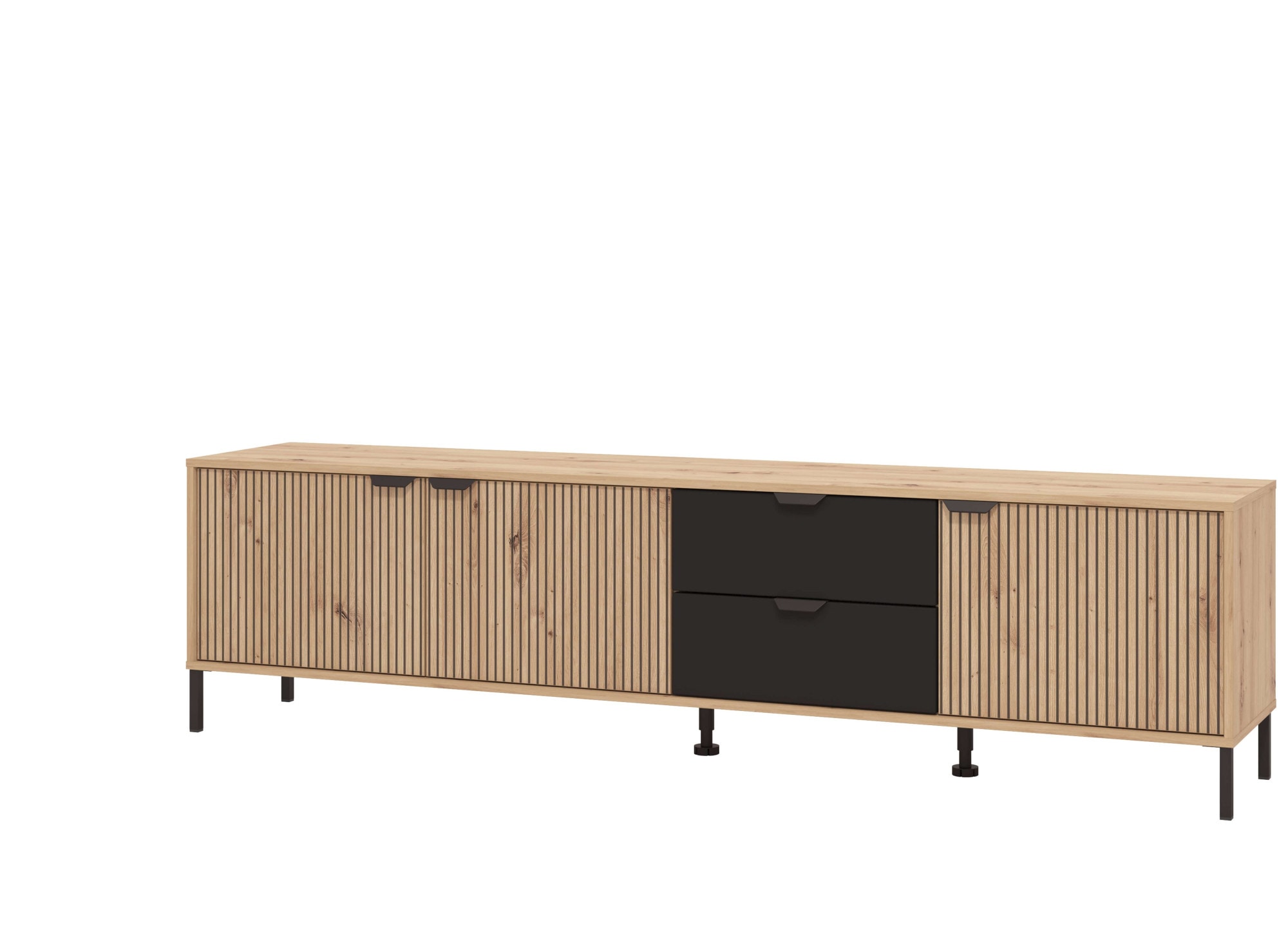 Home affaire Lowboard »Mayenne TV-Lowbord, Breite 208 cm«, Kommode mit 3 Türen mit Rillen-Optik, 2 Schubkästen