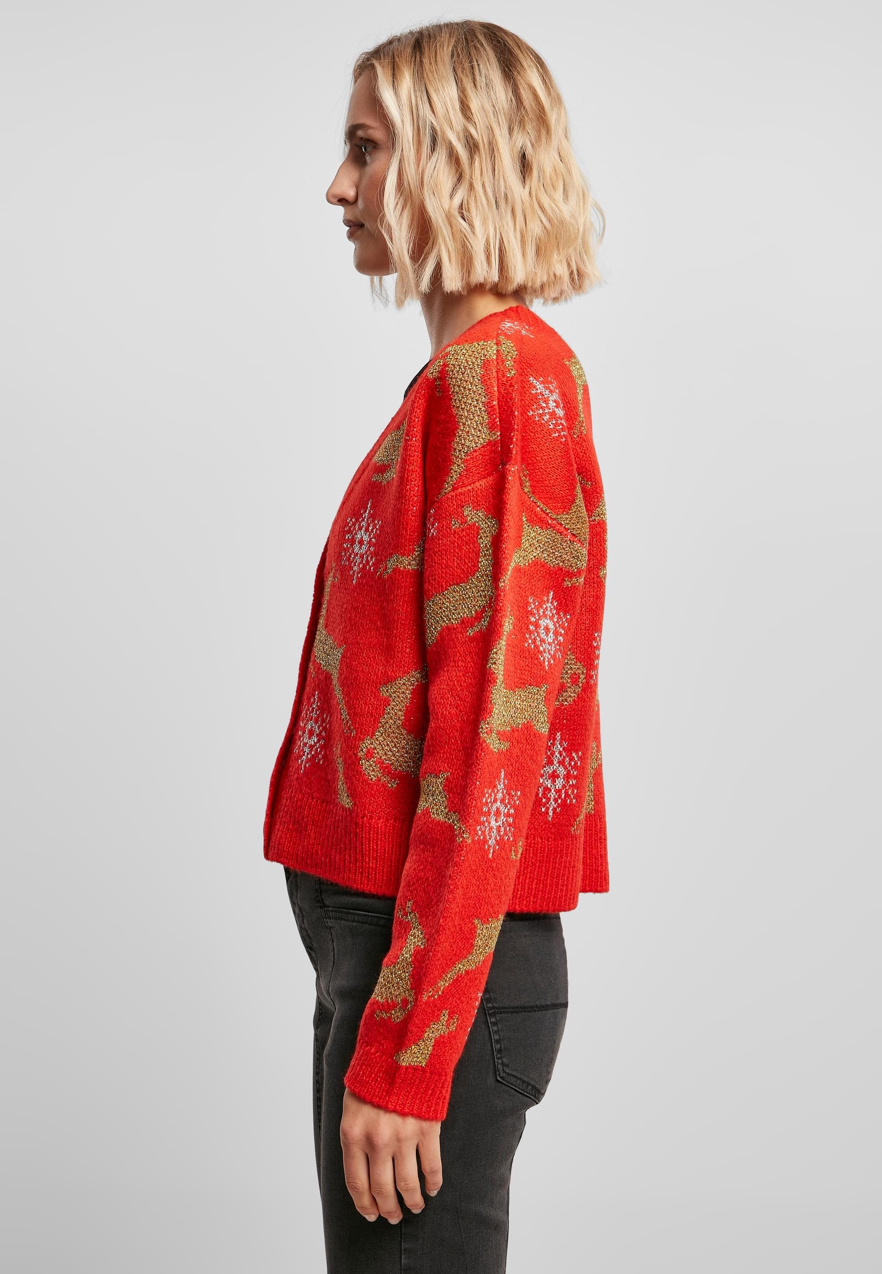 URBAN CLASSICS Cardigan »Urban Classics Damen Ladies Short Oversized Christmas Cardigan«