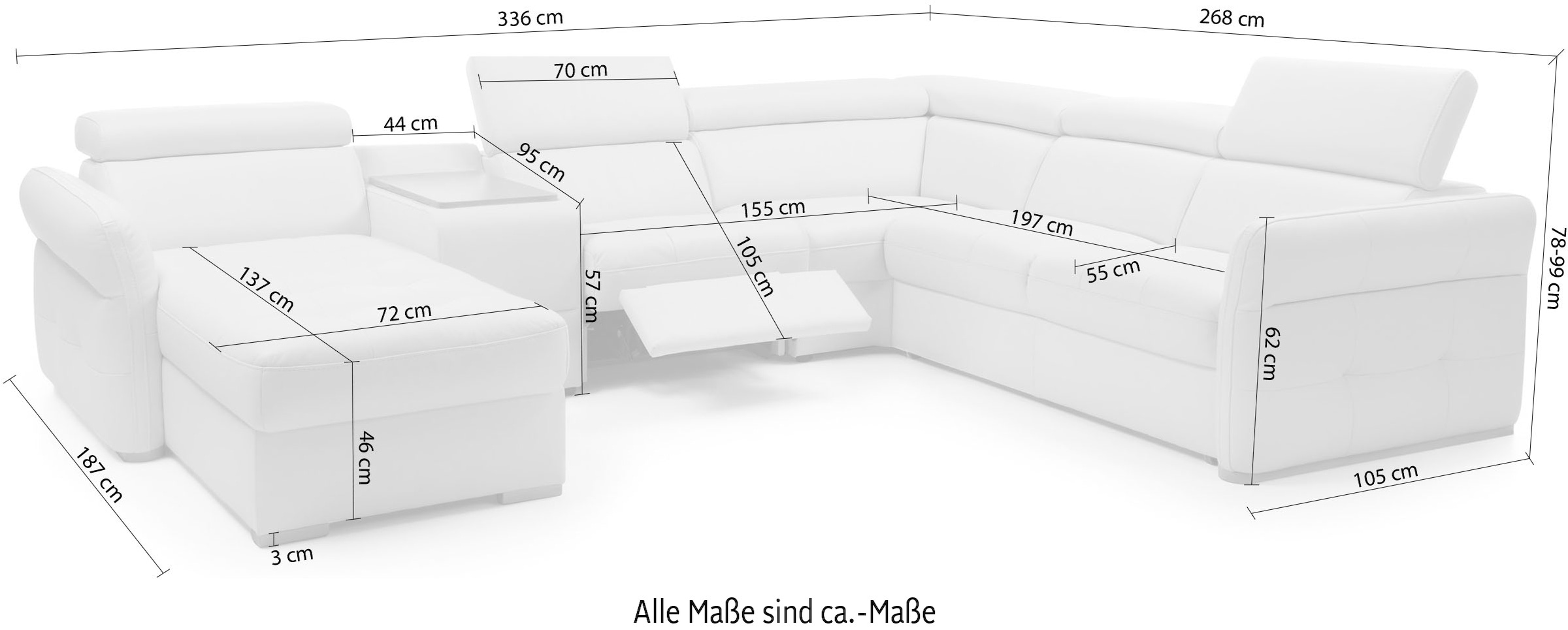 exxpo - sofa fashion Wohnlandschaft »Massimo, Familien Sofa mit viel Platz, Lederbezug, bequem, komfortabel«, U-Form, inkl. Bettfunktion, Bettkasten, elektr. Relaxfunktion