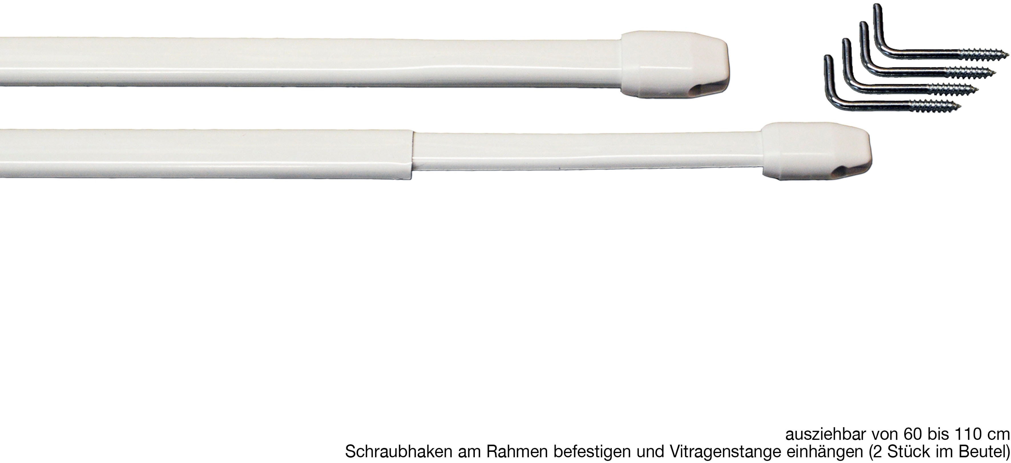 GARESA Vitragenstange "Vitragenstange "11 mm"" Ø 11 mm ausziehbar, Fixmaß zum Schrauben auf dem Fensterrahmen, einfache Montage, 2 Stück