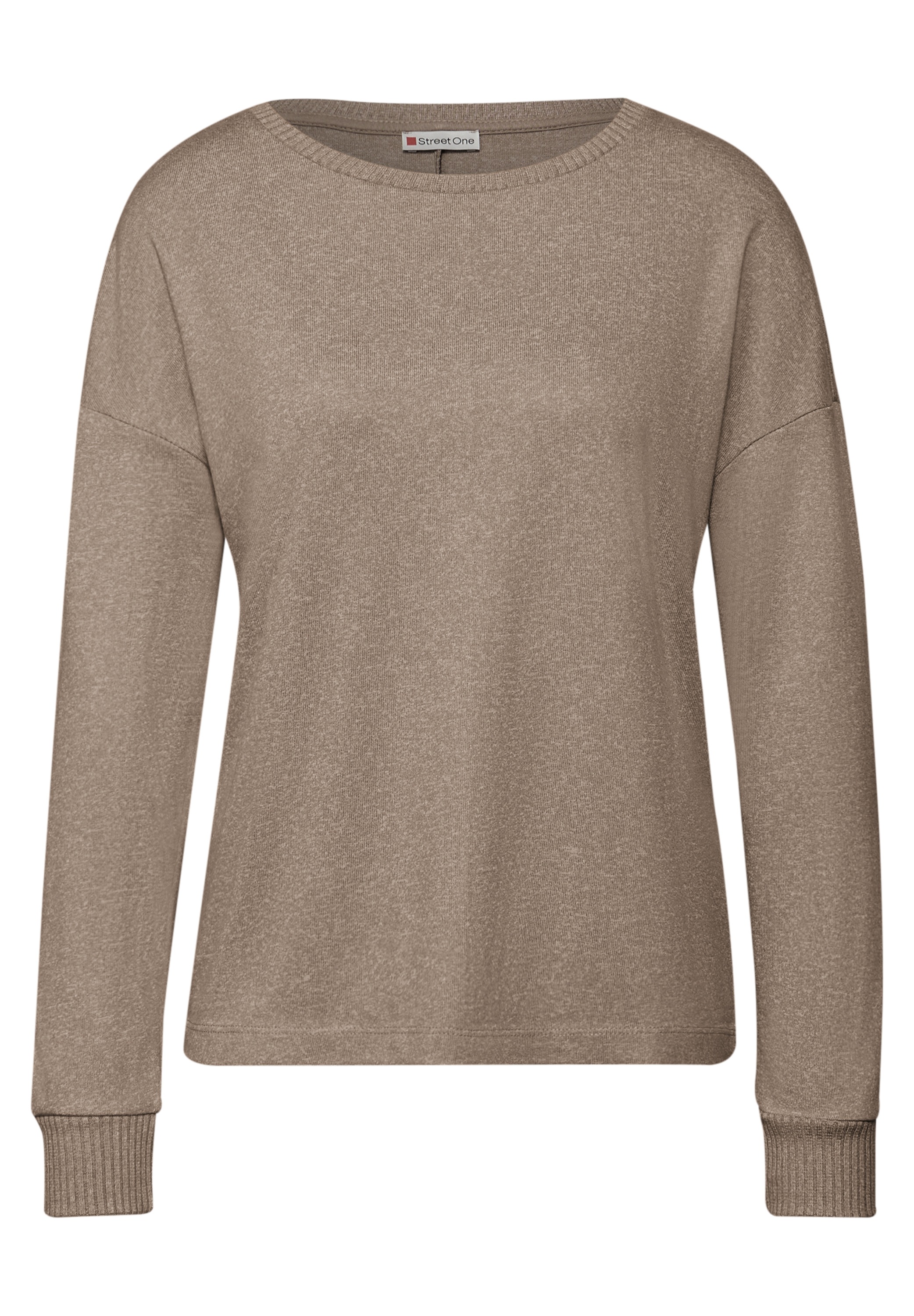 Langarmshirt STREET ONE, Damen, Gr. 46, light terra mocha meliert, Stoff, 83% Viskose, 17% Polyester, meliert, normal normal, Rundhals, Bündchen, Shirts Langarmshirt, im Melange Look 3