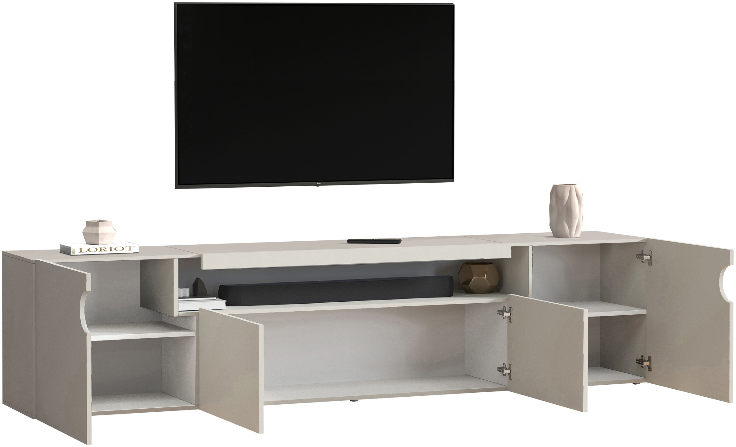 Thumbnail - INOSIGN Lowboard "REAL TV-Möbel, 240 cm breit, 40/60 cm hoch, Hochglanz oder matt" Mit 4 Türen, davon 2 abgerundet, die ...