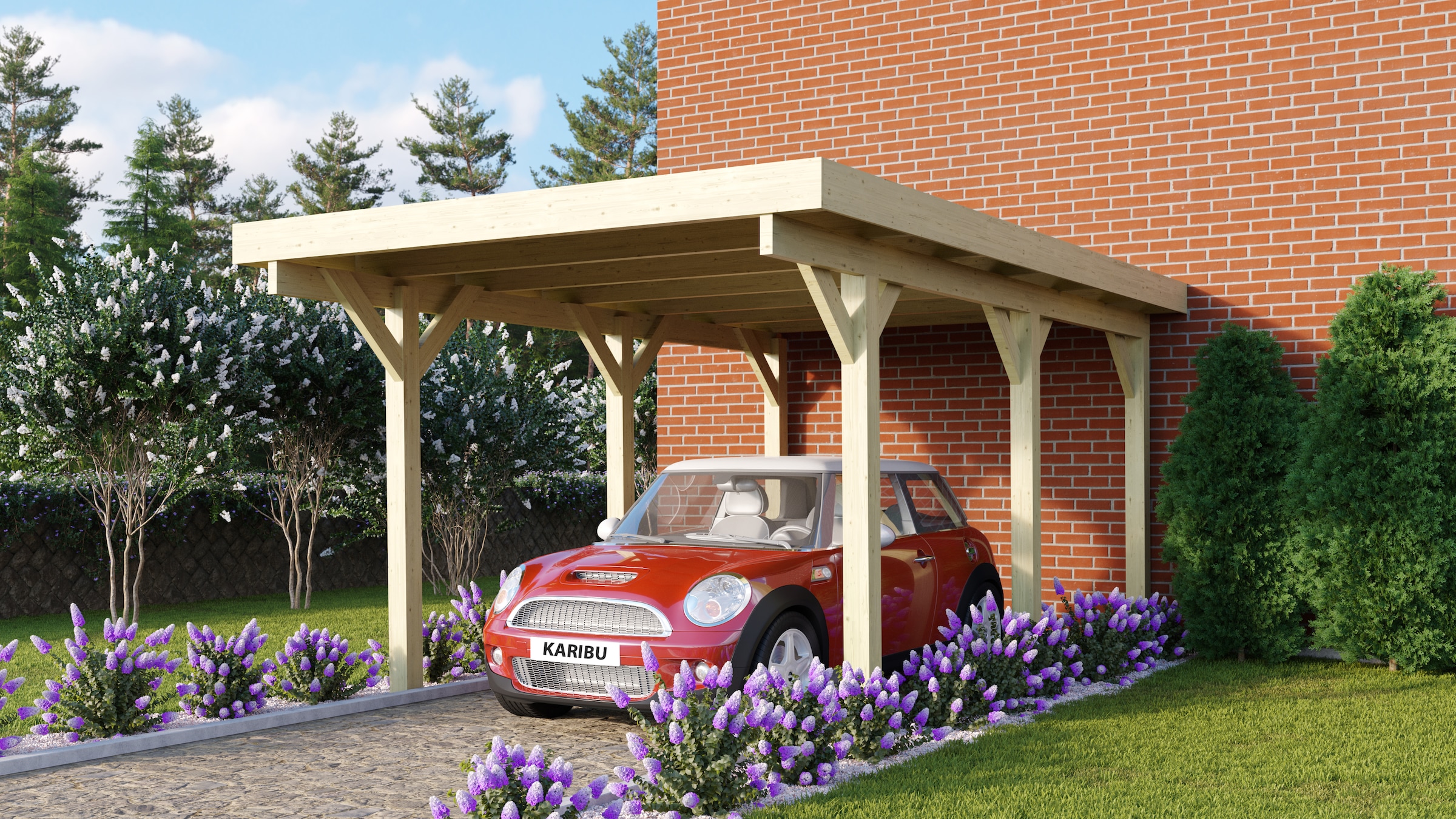 Karibu Einzelcarport "Classic 1" Massivholz 250 cm braun