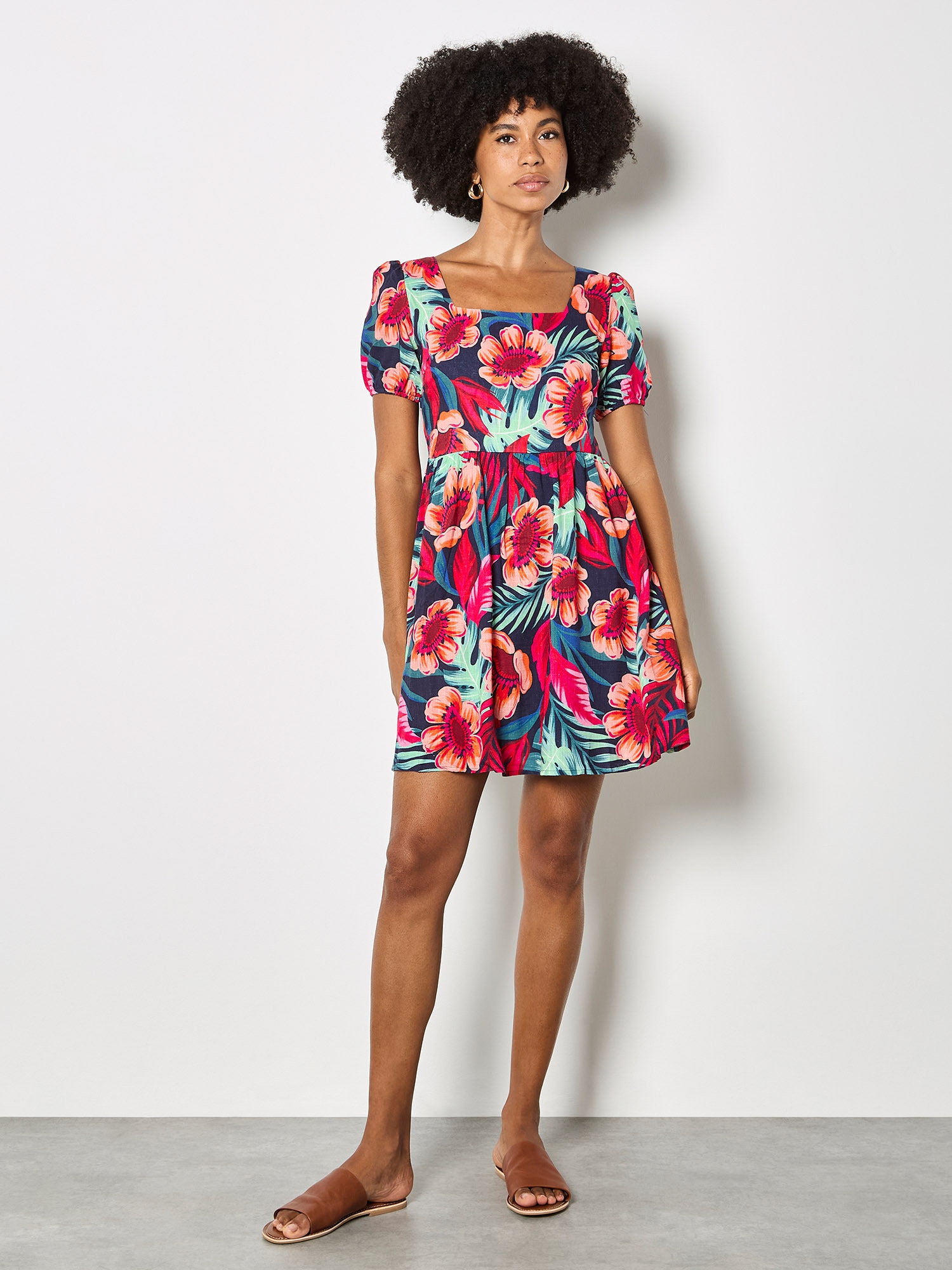 Apricot Minikleid "Mini-Kleid" mit tropischem Blumenmuster